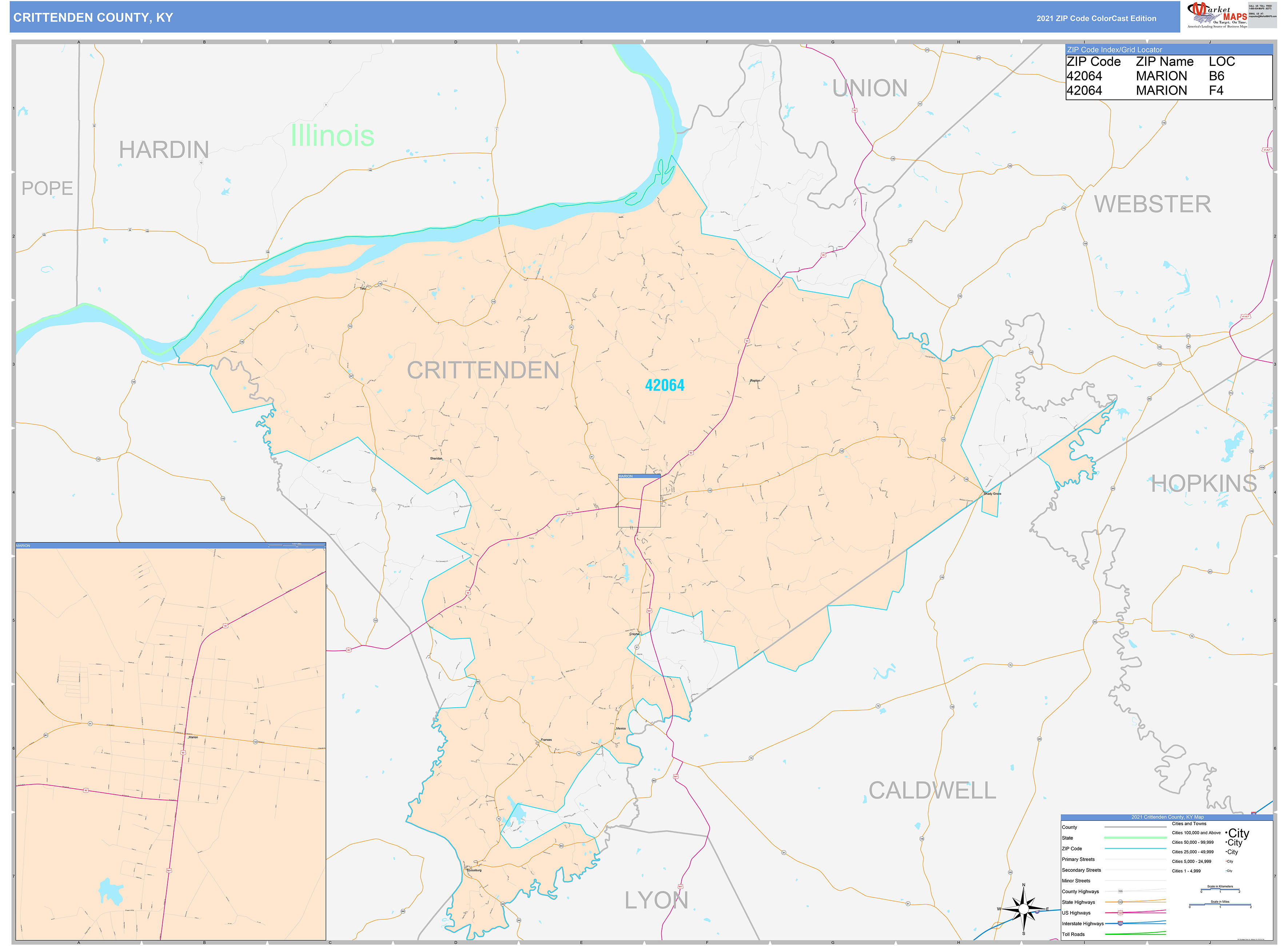 Crittenden County, KY Wall Map Color Cast Style by MarketMAPS - MapSales