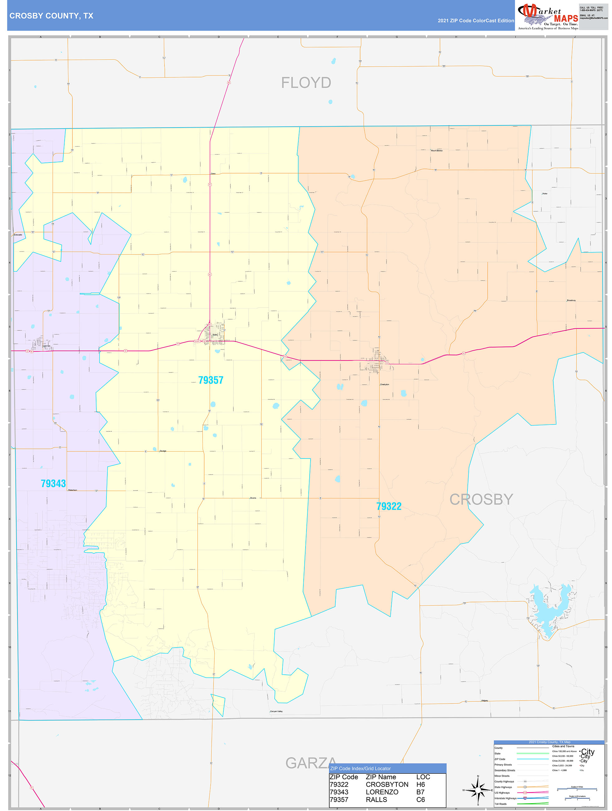 Crosby County, TX Wall Map Color Cast Style By MarketMAPS - MapSales