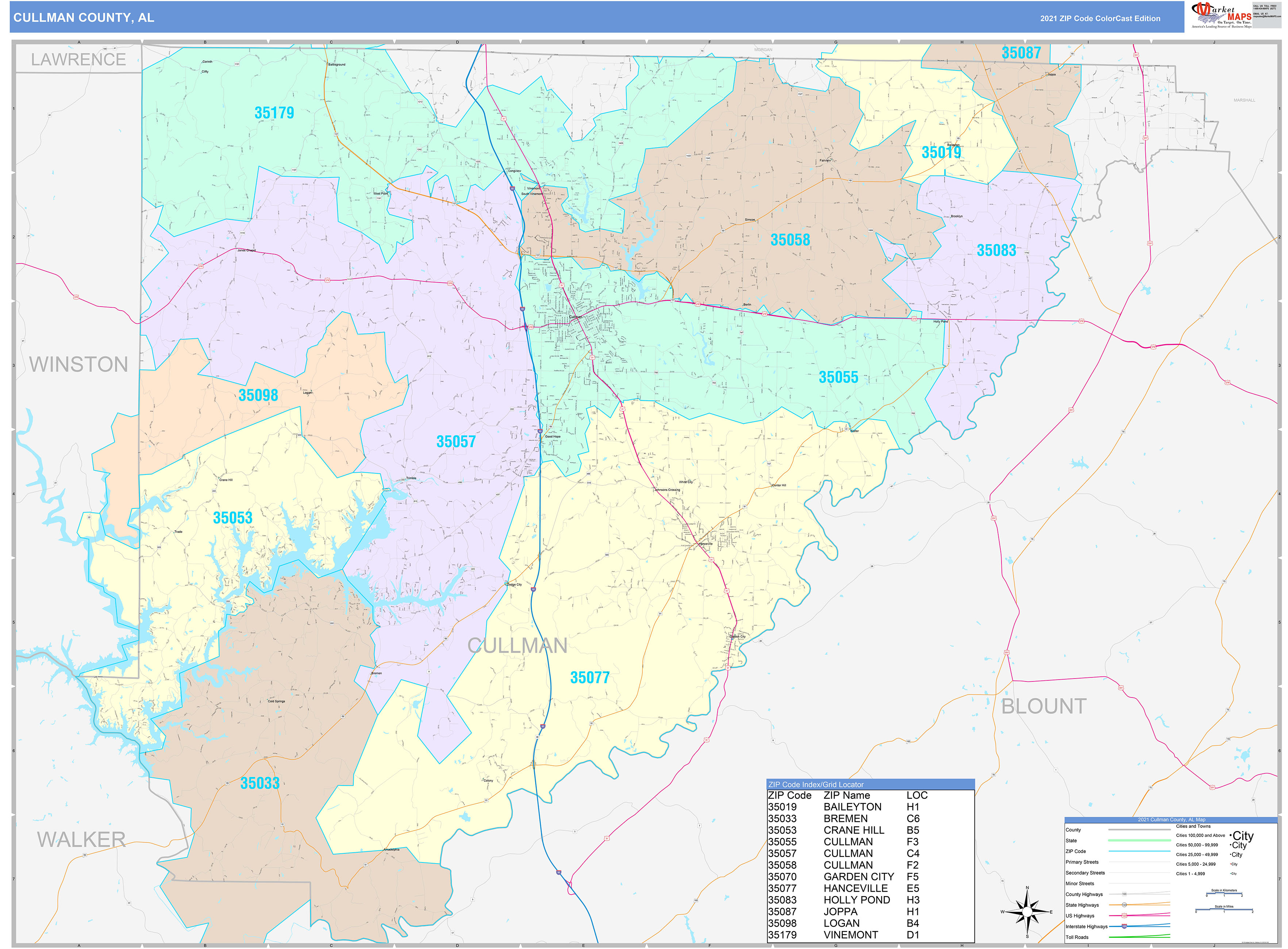 Cullman County Al Wall Map Color Cast Style By Marketmaps 2887
