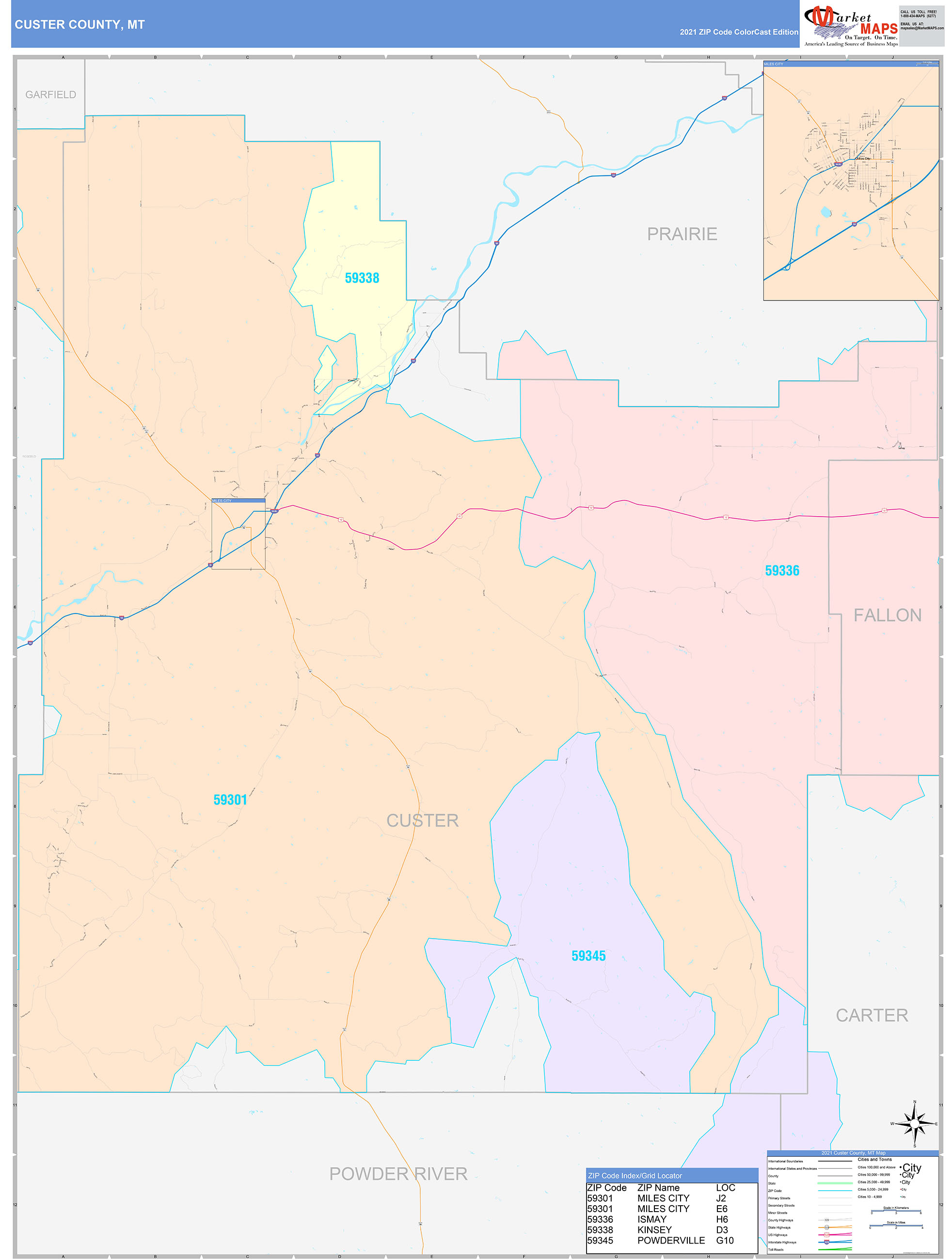 Custer County MT Wall Map Color Cast Style By MarketMAPS   Custer MT 