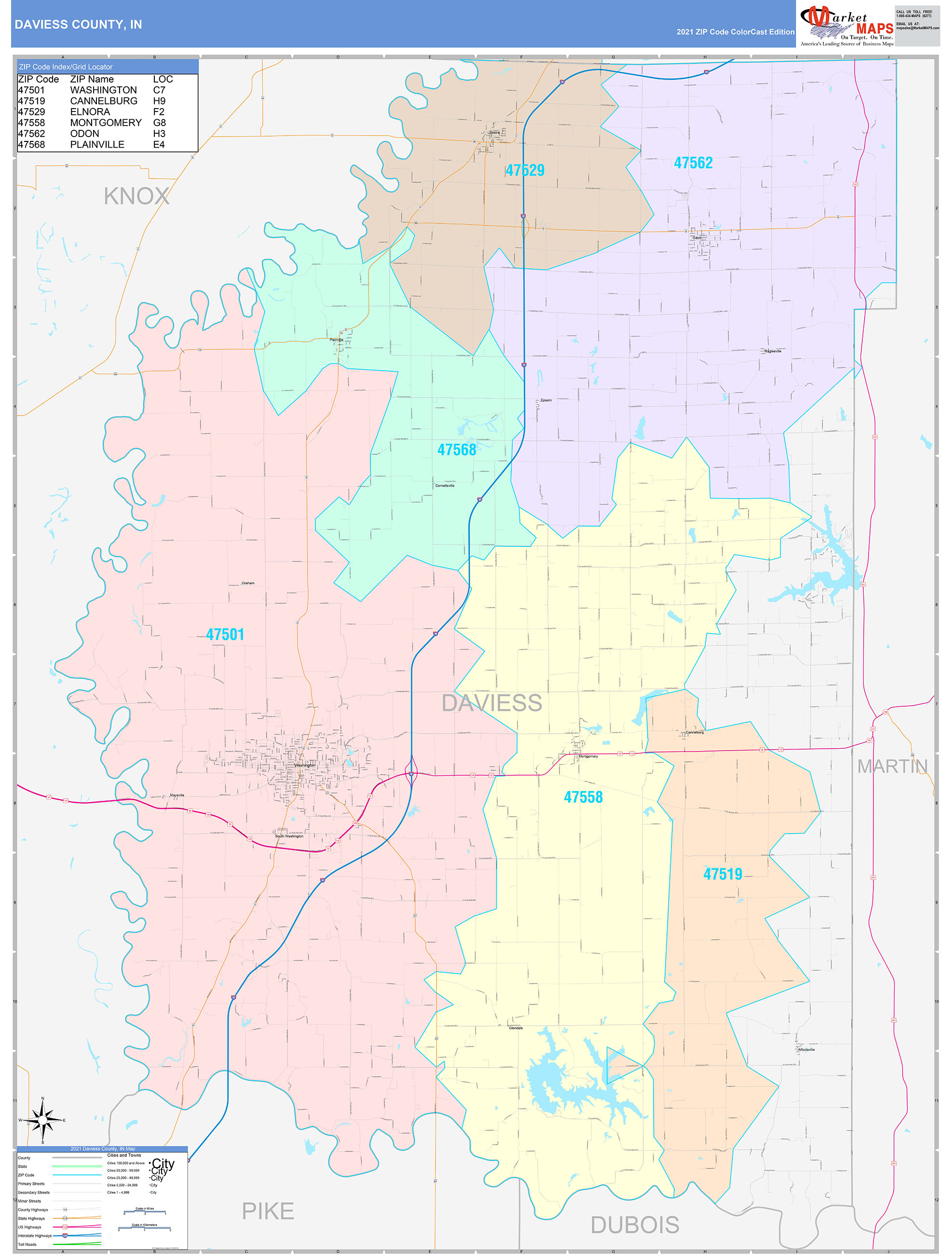 Daviess County In Wall Map Color Cast Style By Marketmaps 3564