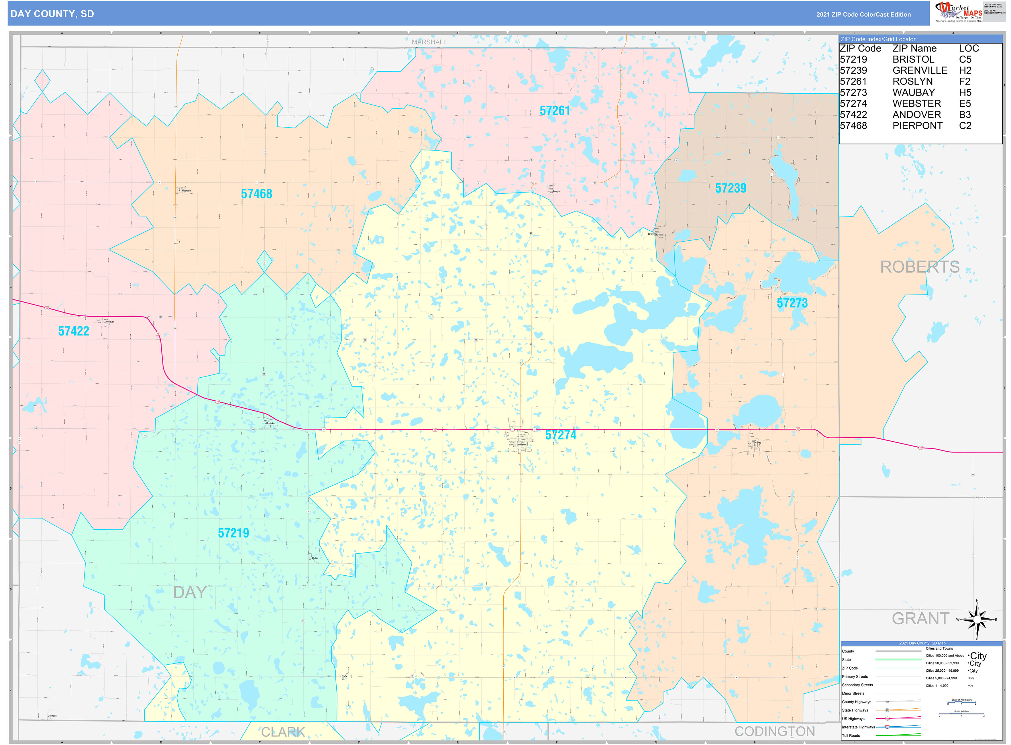 Day County, SD Wall Map Color Cast Style by MarketMAPS - MapSales.com