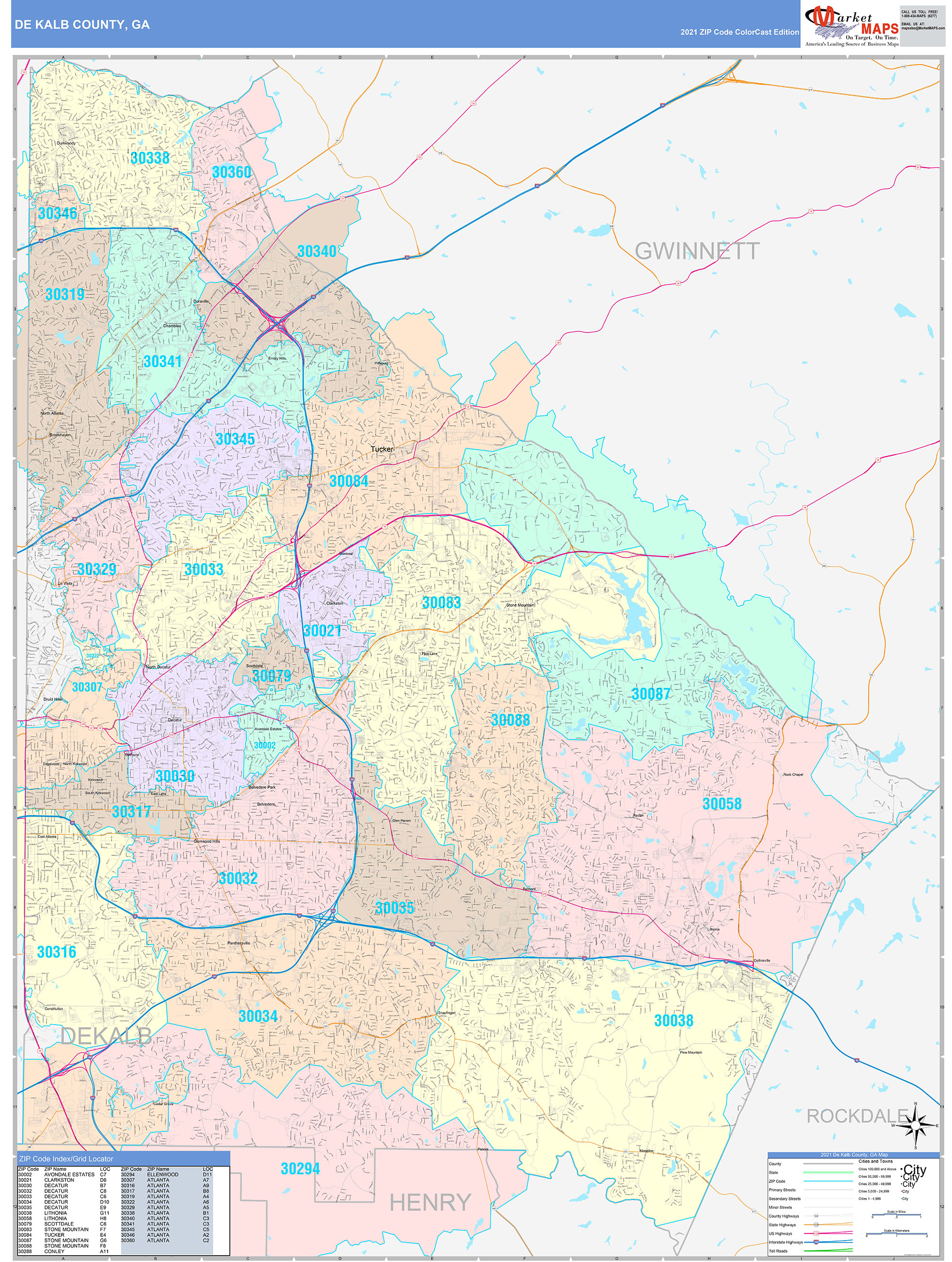 DeKalb County, GA Wall Map Color Cast Style by MarketMAPS - MapSales