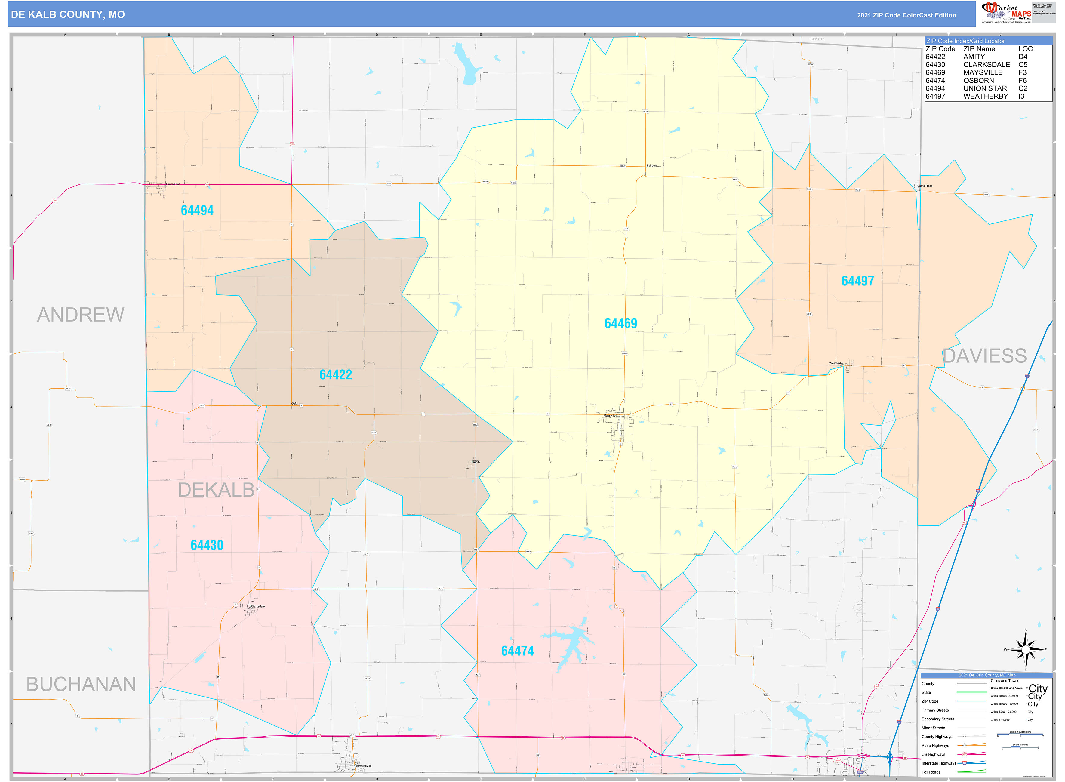 Dekalb County Mo Wall Map Color Cast Style By Marketmaps 0926