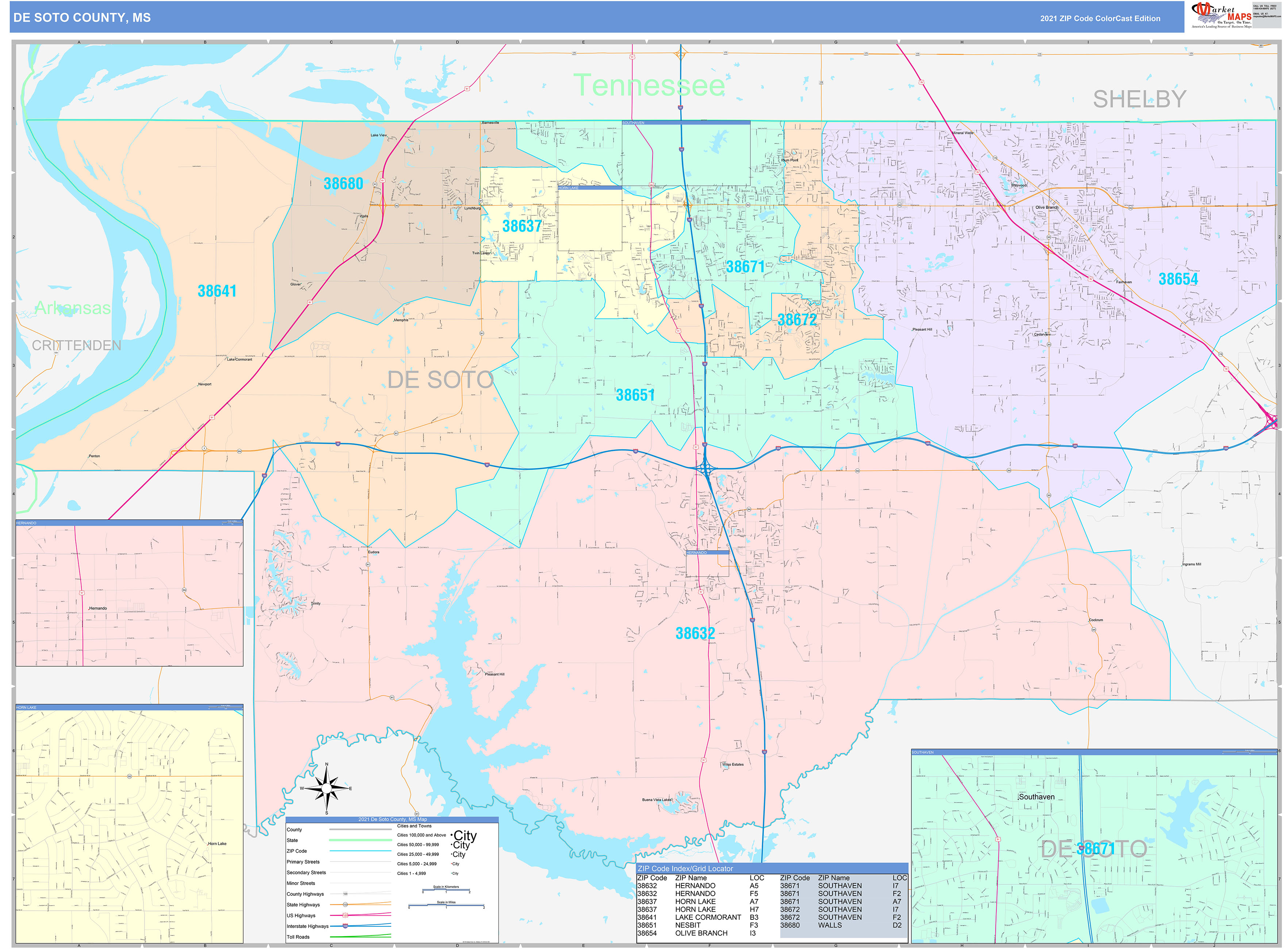 DeSoto County MS Wall Map Color Cast Style by MarketMAPS MapSales com