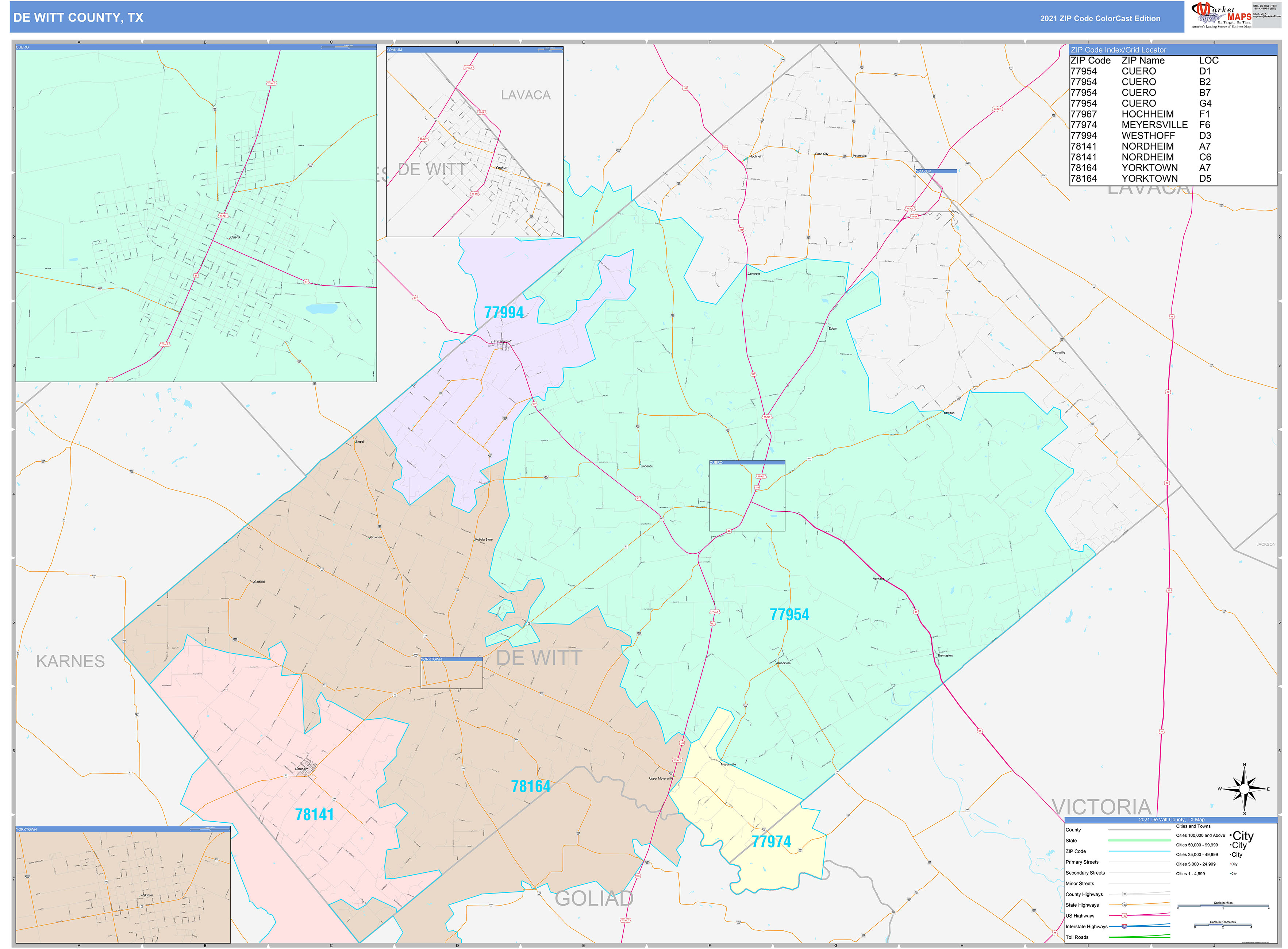 DeWitt County, TX Wall Map Color Cast Style by MarketMAPS - MapSales.com