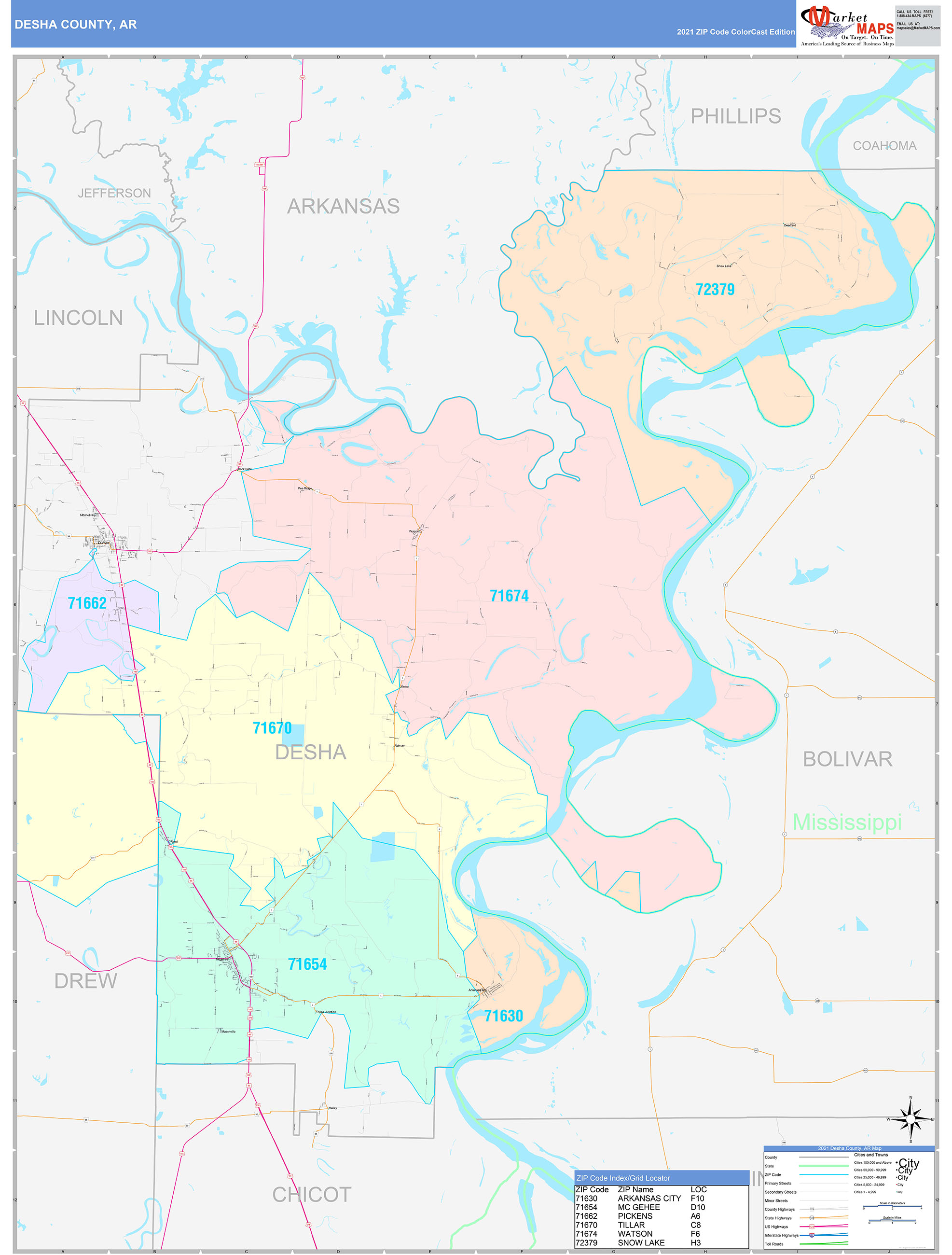 Desha County Ar Wall Map Color Cast Style By Marketmaps 6440