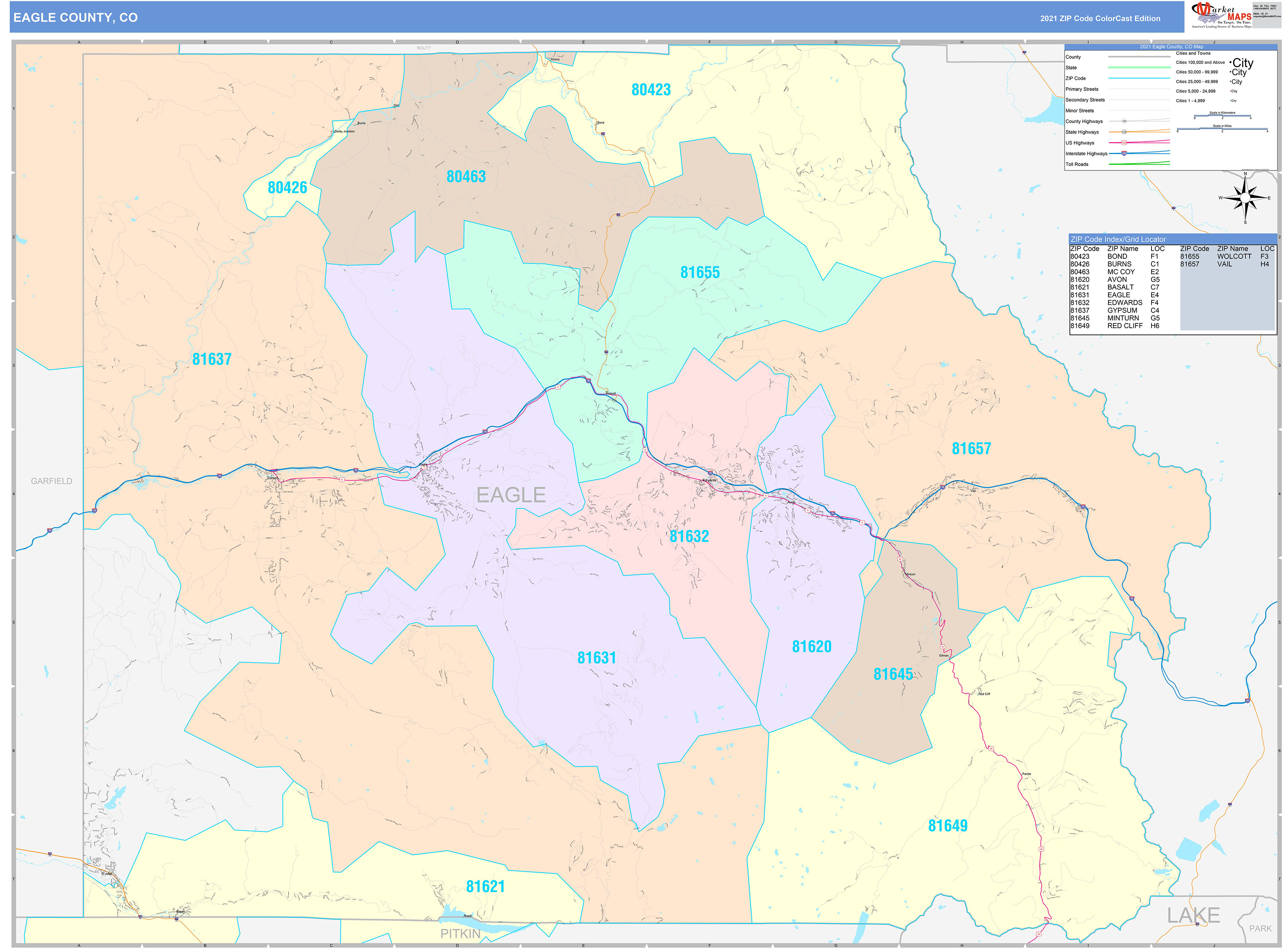 Eagle County, CO Wall Map Color Cast Style by MarketMAPS - MapSales.com