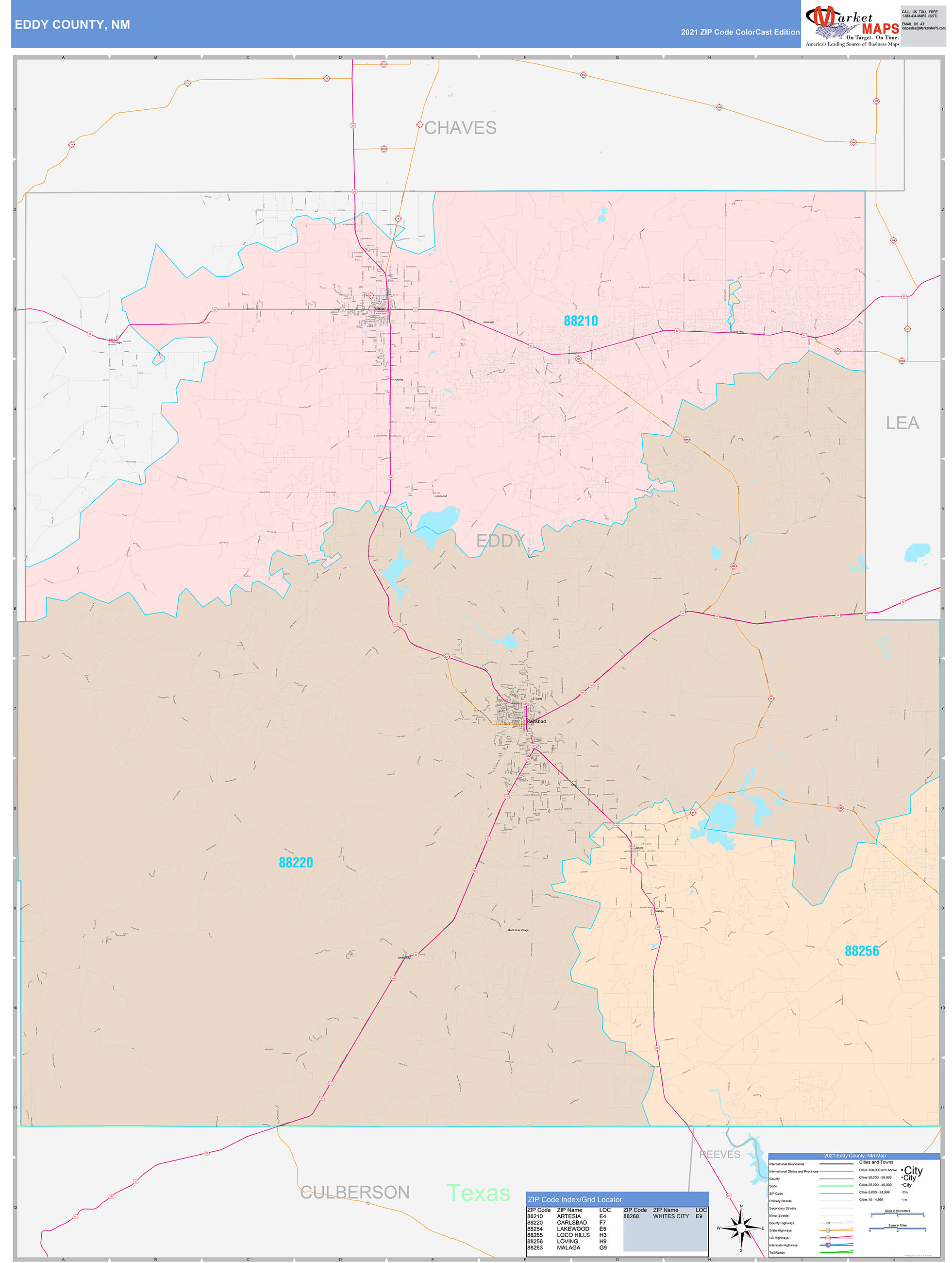 Eddy County Nm Wall Map Color Cast Style By Marketmaps 3381