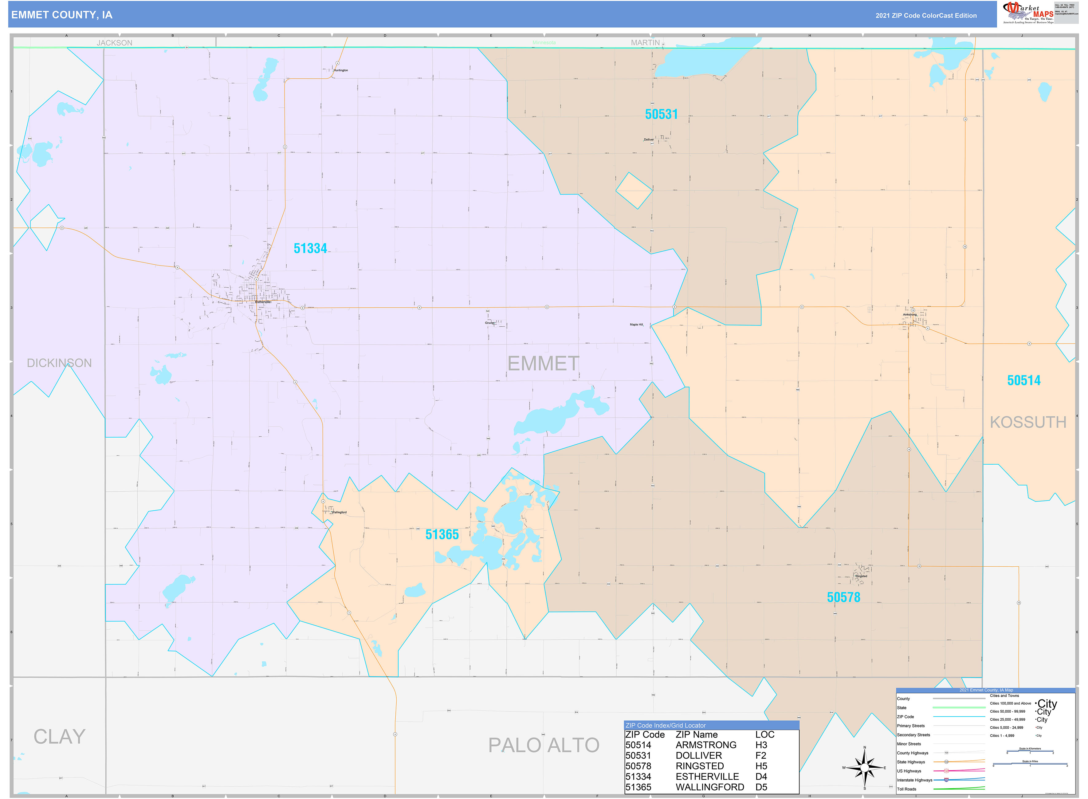 Emmet County Ia Wall Map Premium Style By Marketmaps 7519