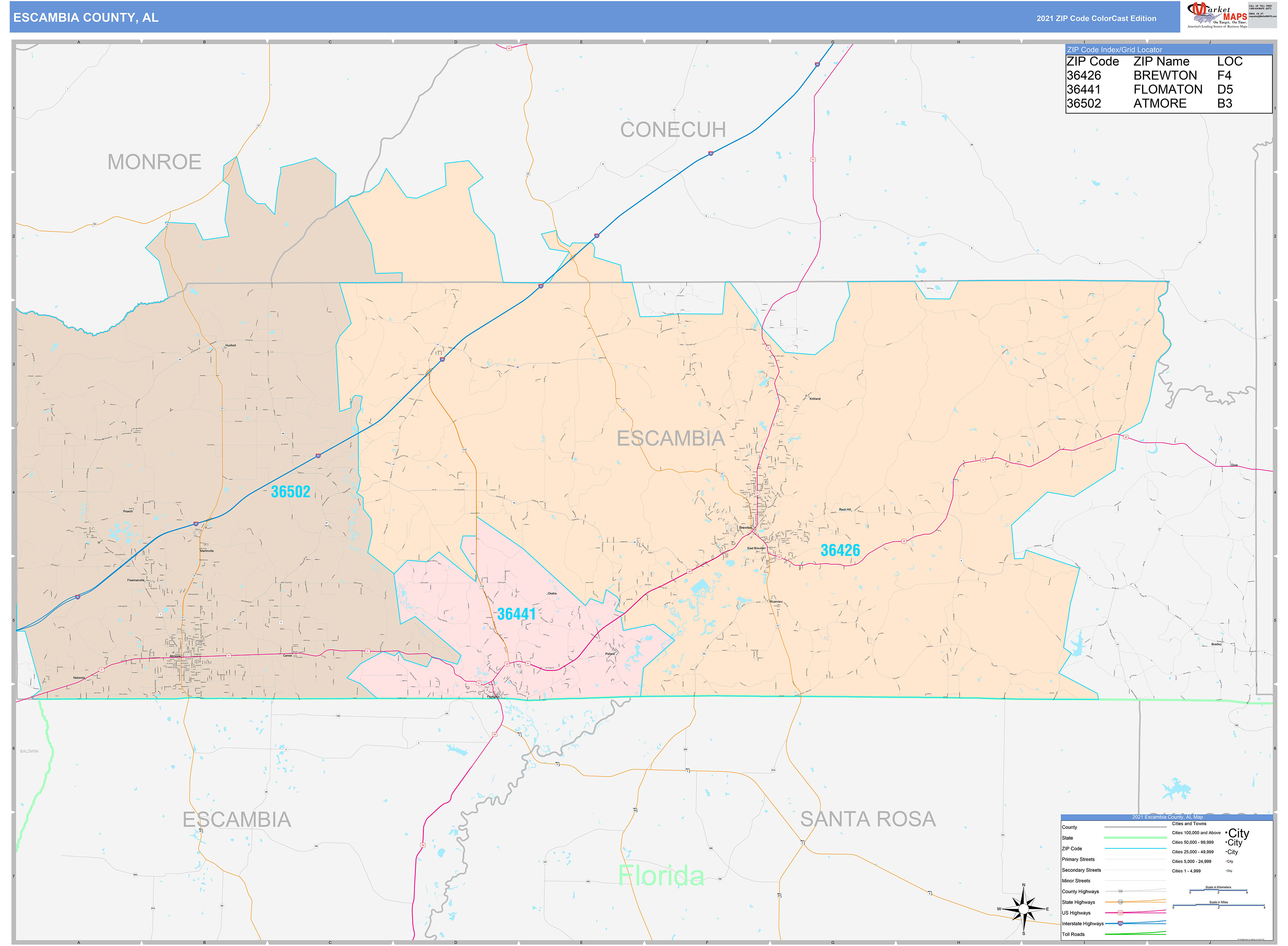 Escambia County Zip Code Map 0498