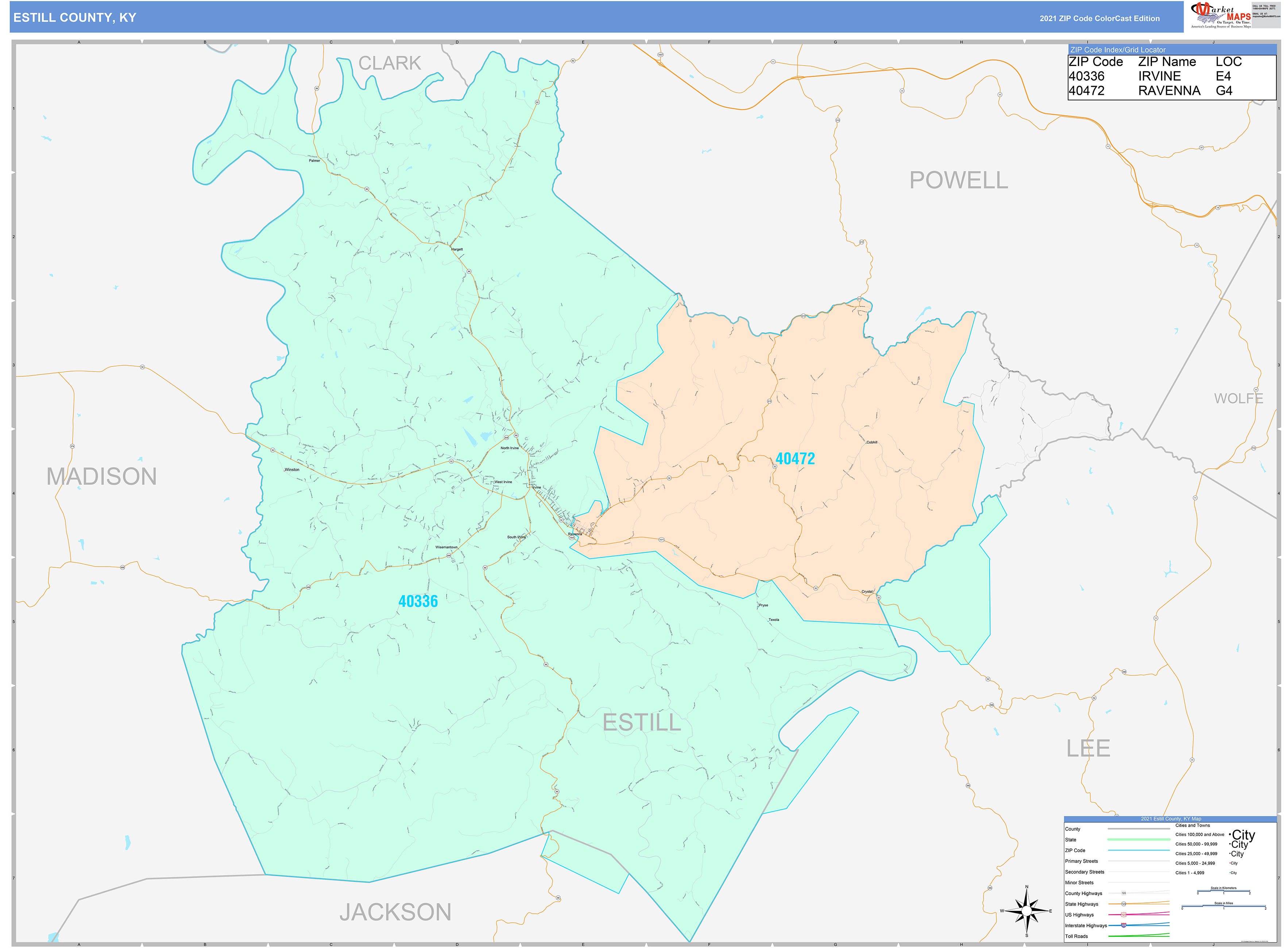 Estill County Ky Wall Map Color Cast Style By Marketmaps