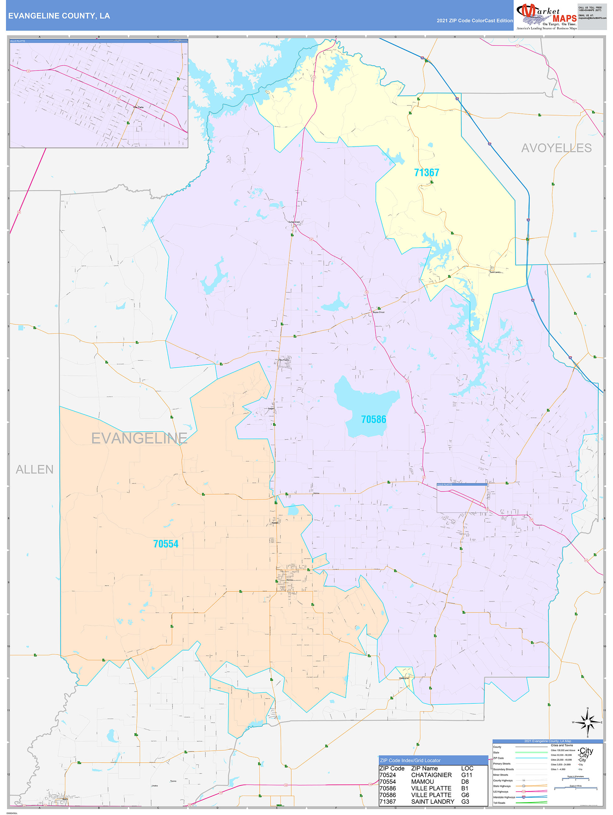 Evangeline County, LA Wall Map Color Cast Style by MarketMAPS ...