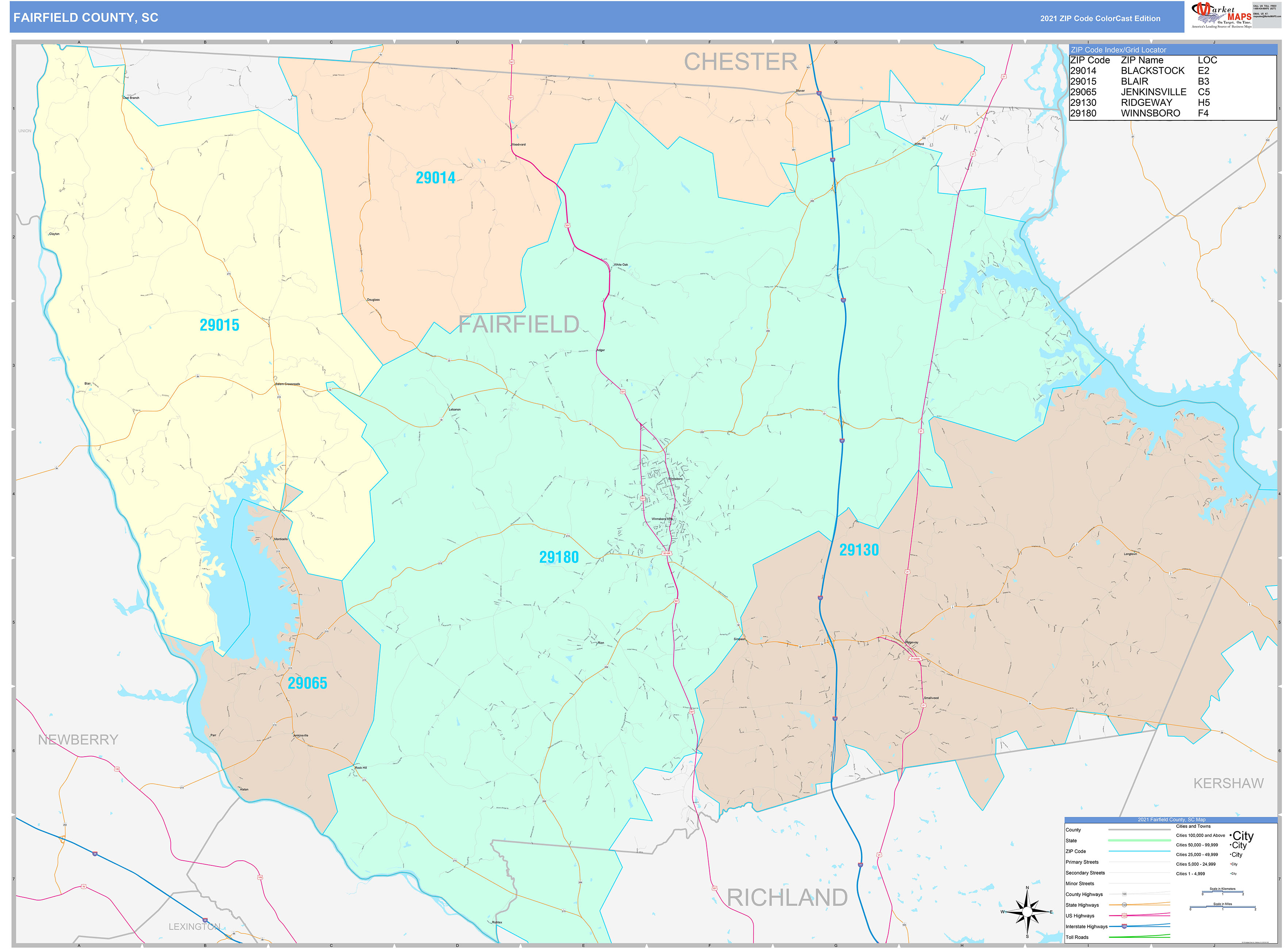 Fairfield County, SC Wall Map Color Cast Style by MarketMAPS - MapSales.com