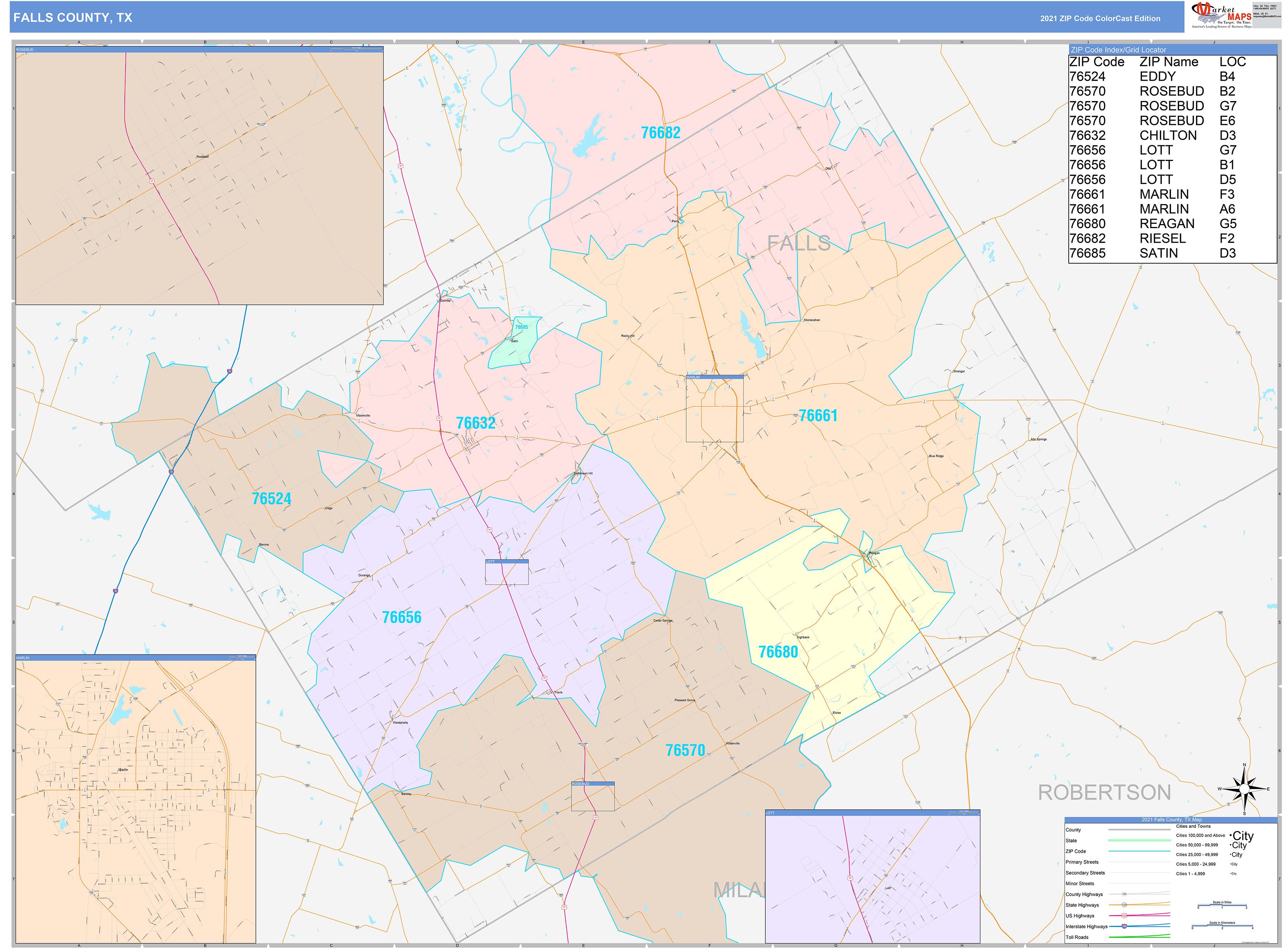 Falls County, TX Wall Map Color Cast Style by MarketMAPS - MapSales