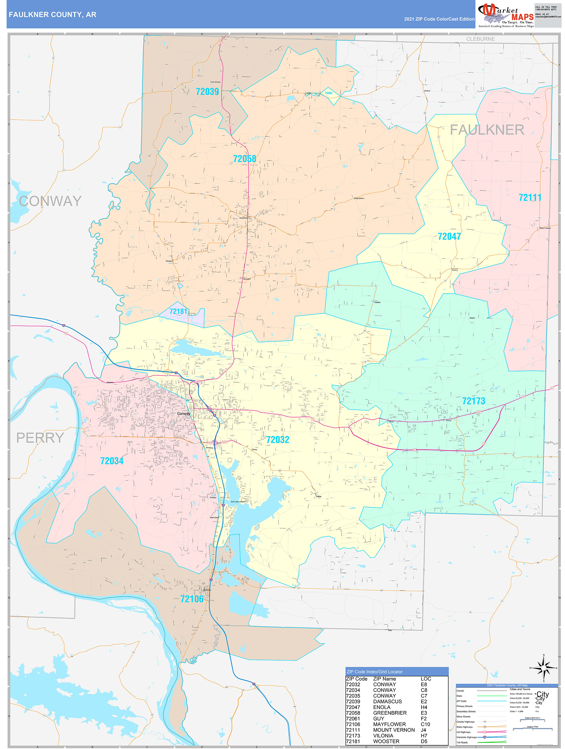 Faulkner County Ar Wall Map Color Cast Style By Marketmaps 