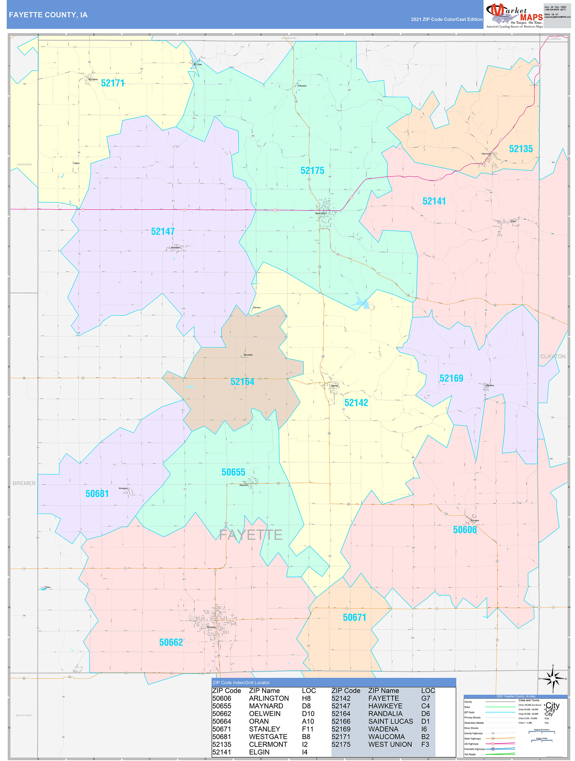 Fayette County, IA Wall Map Color Cast Style by MarketMAPS - MapSales.com