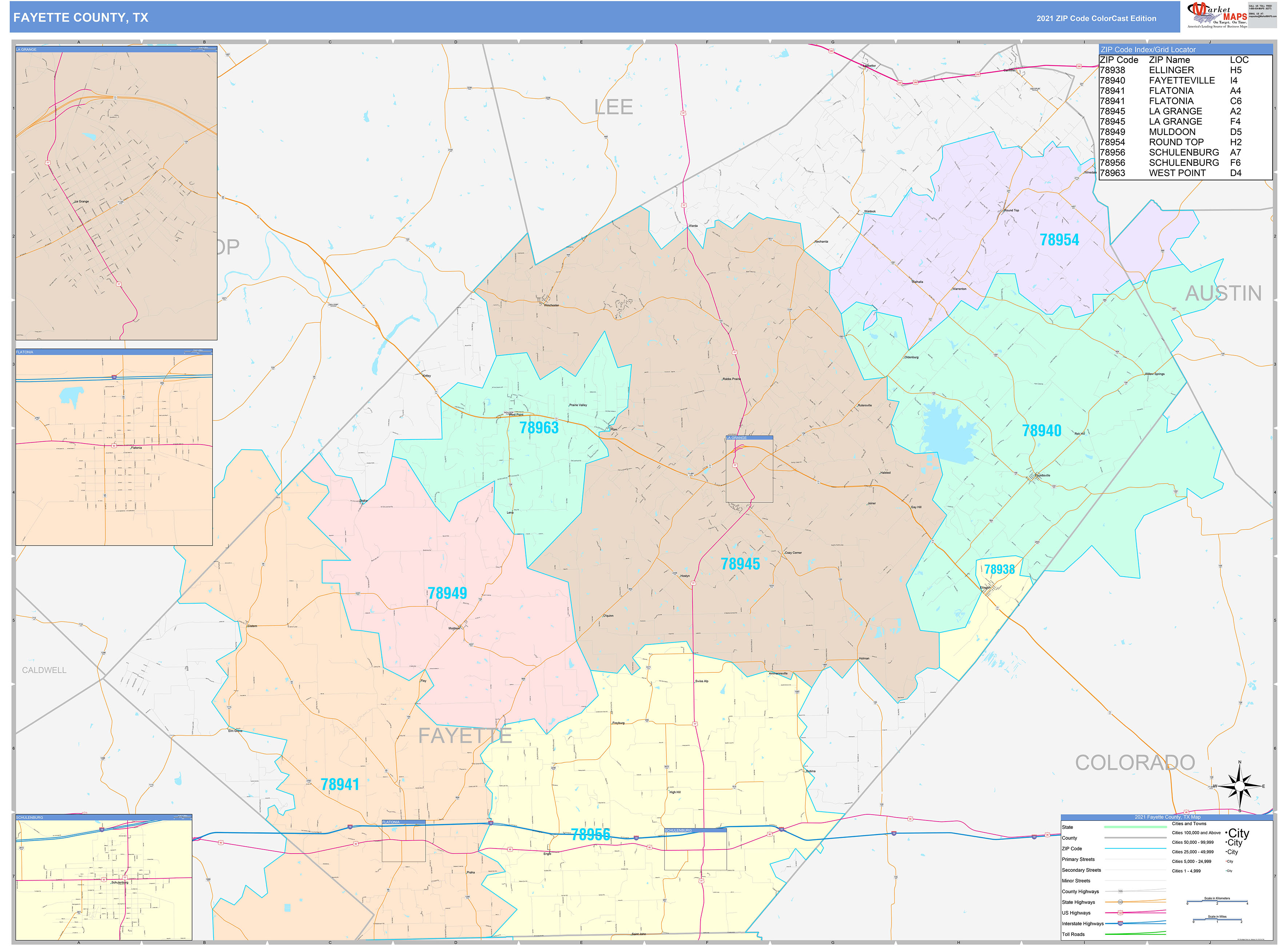 Fayette County Tx Wall Map Color Cast Style By Marketmaps 8778