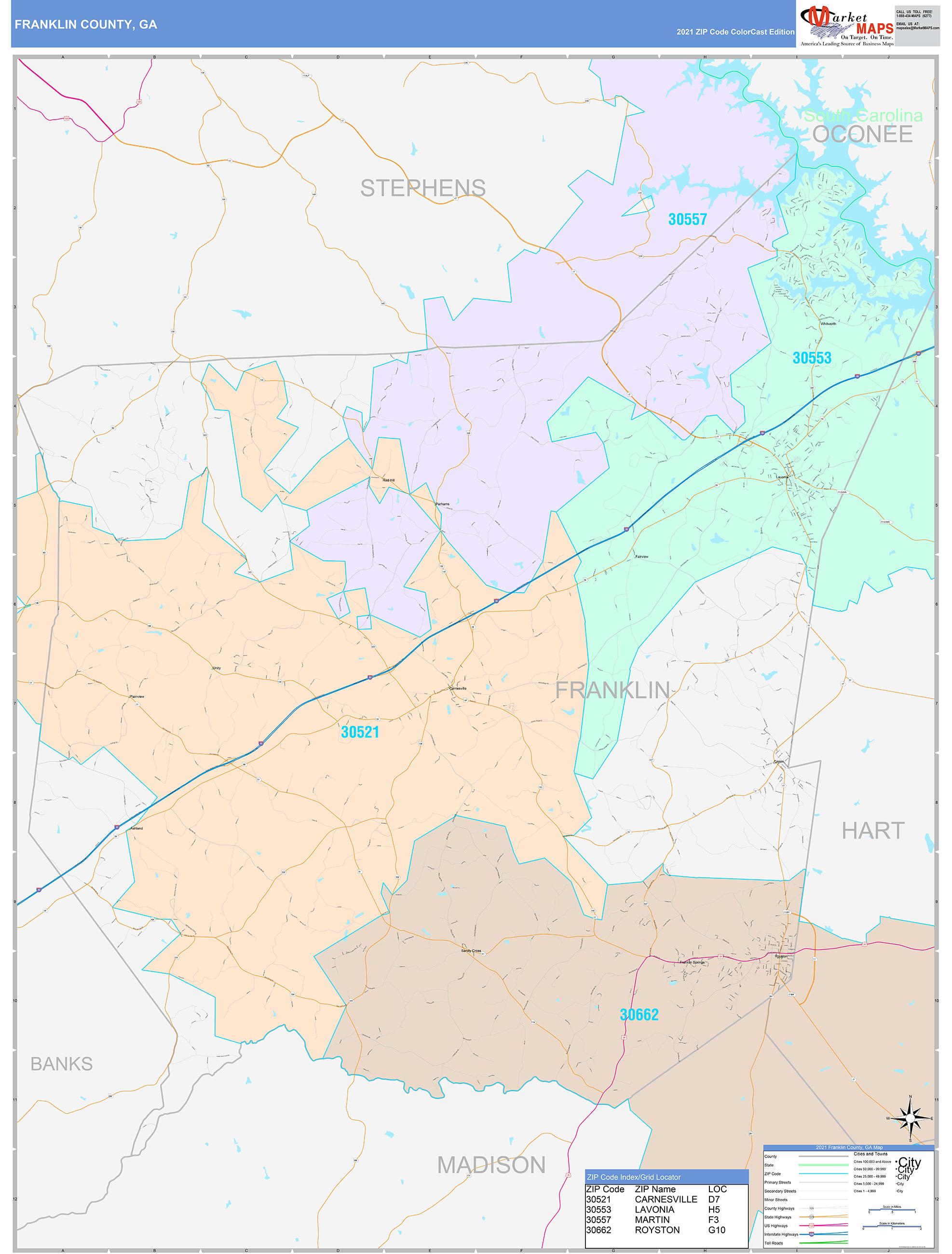 Franklin County, GA Wall Map Color Cast Style by MarketMAPS