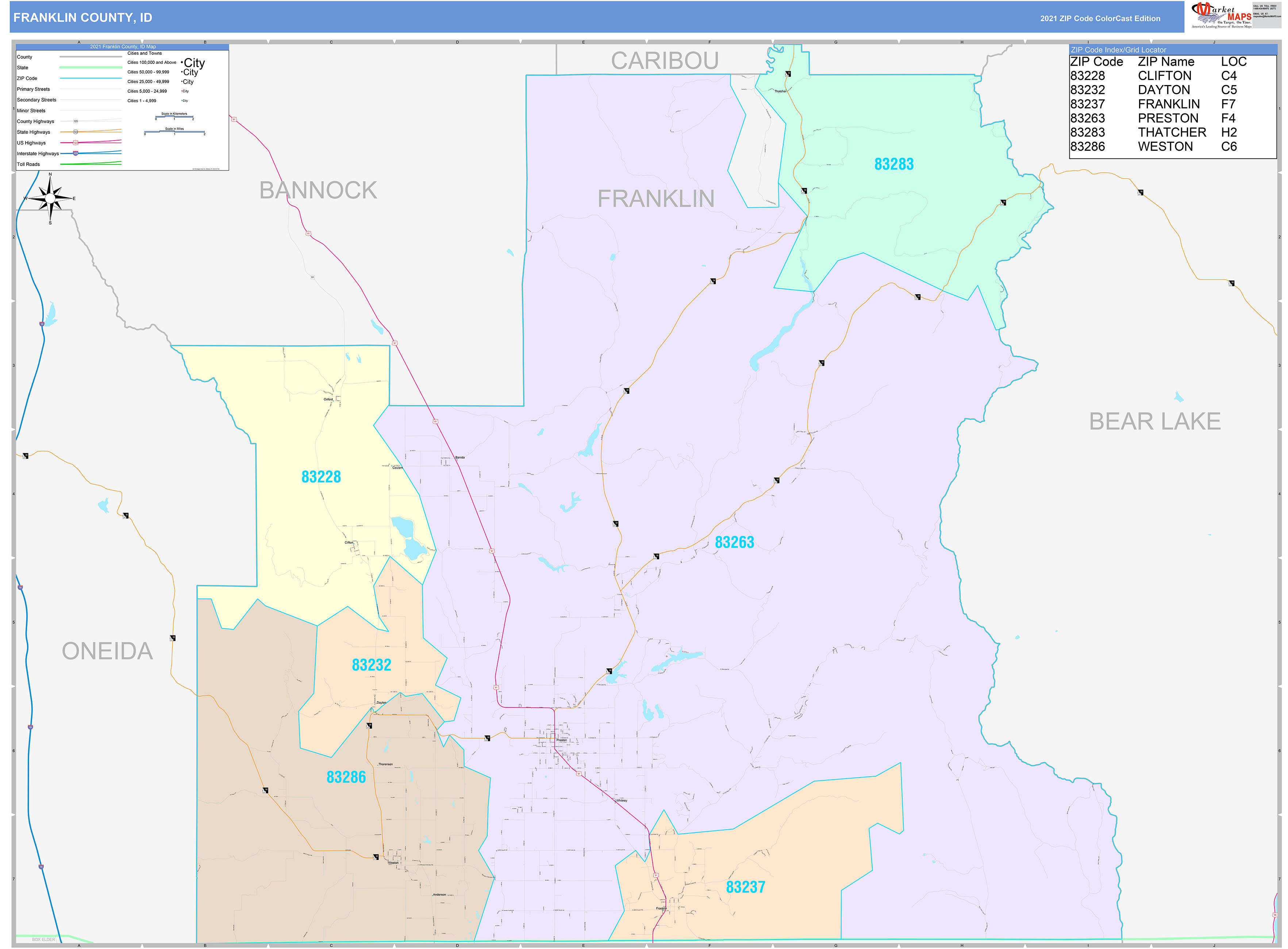 Franklin County, ID Wall Map Color Cast Style by MarketMAPS