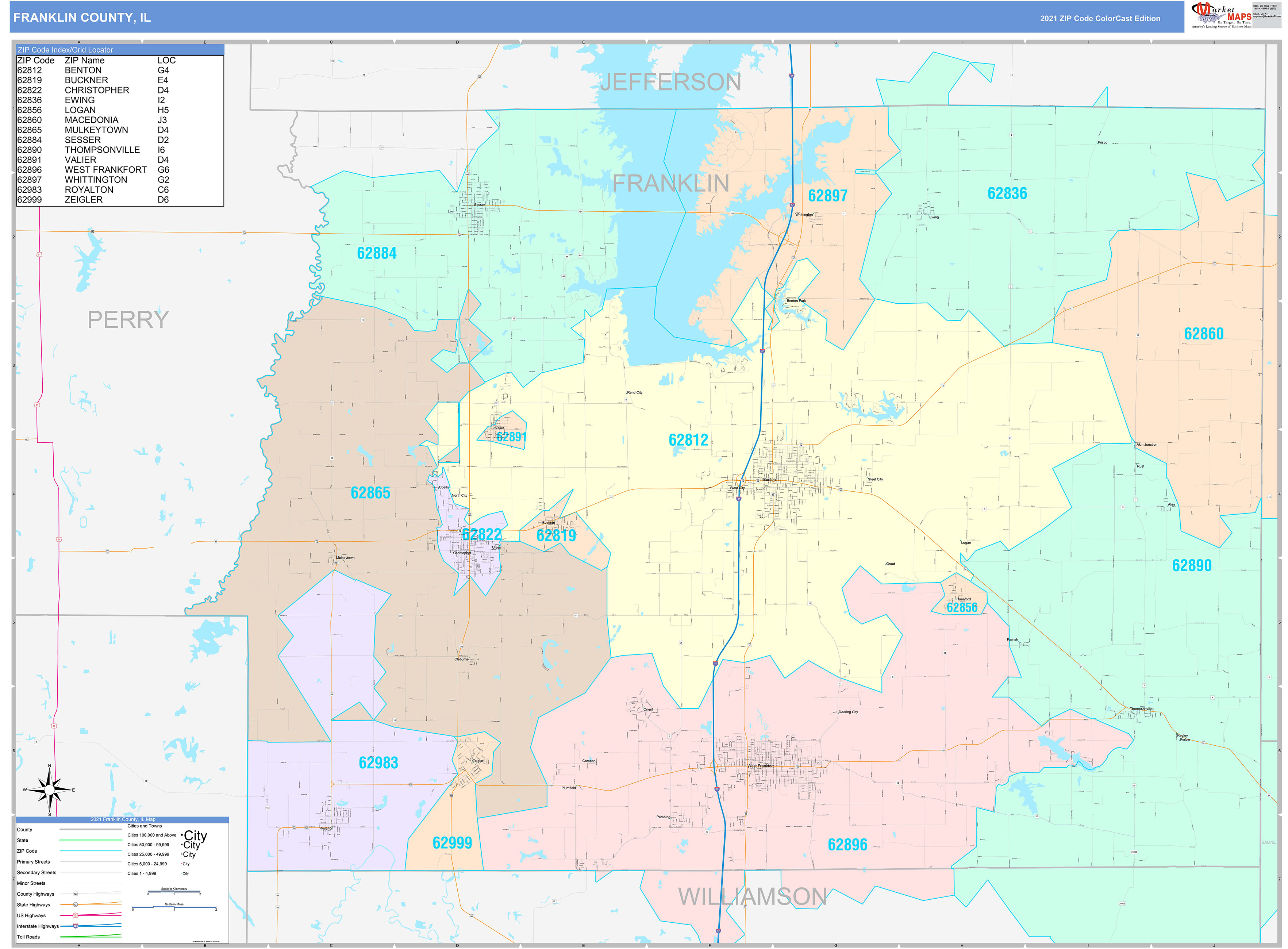 Franklin County, IL Wall Map Color Cast Style by MarketMAPS - MapSales.com