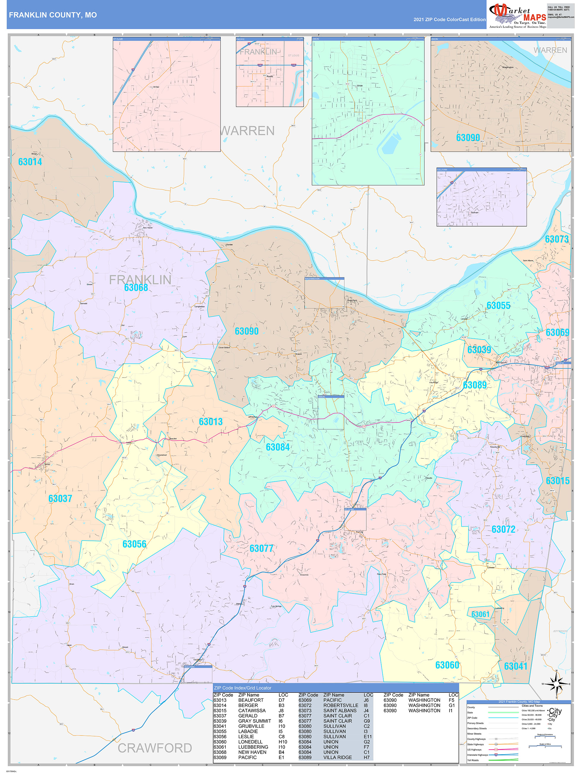 Franklin County, MO Wall Map Color Cast Style by MarketMAPS