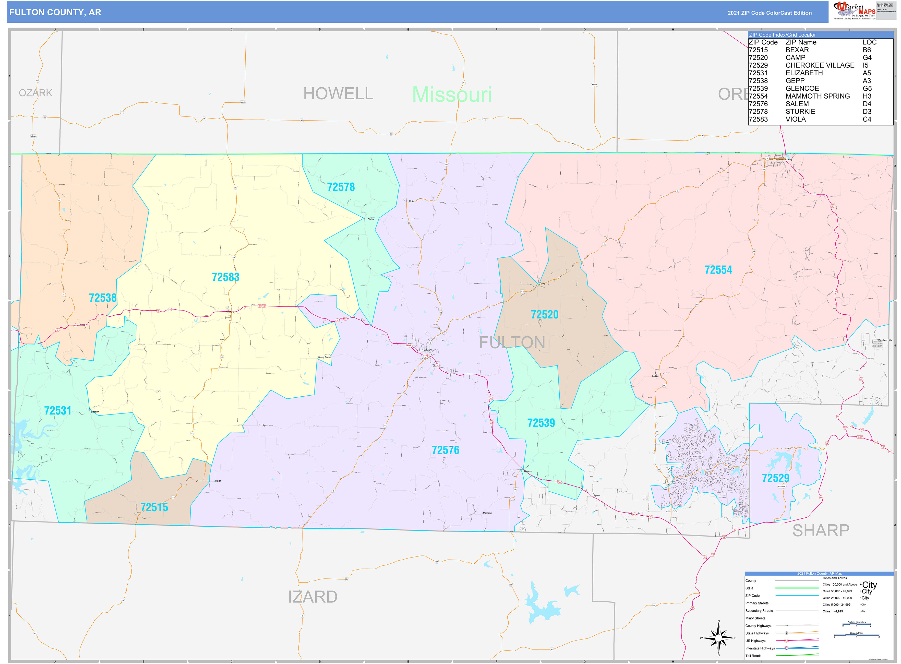 Fulton County, AR Wall Map Color Cast Style by MarketMAPS - MapSales.com