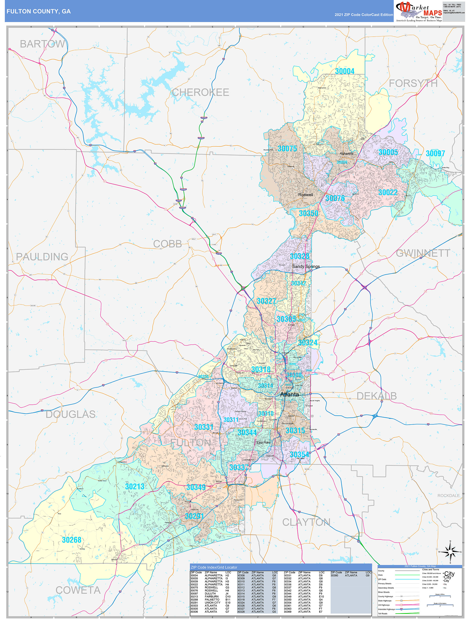 Fulton County, GA Wall Map Color Cast Style by MarketMAPS - MapSales