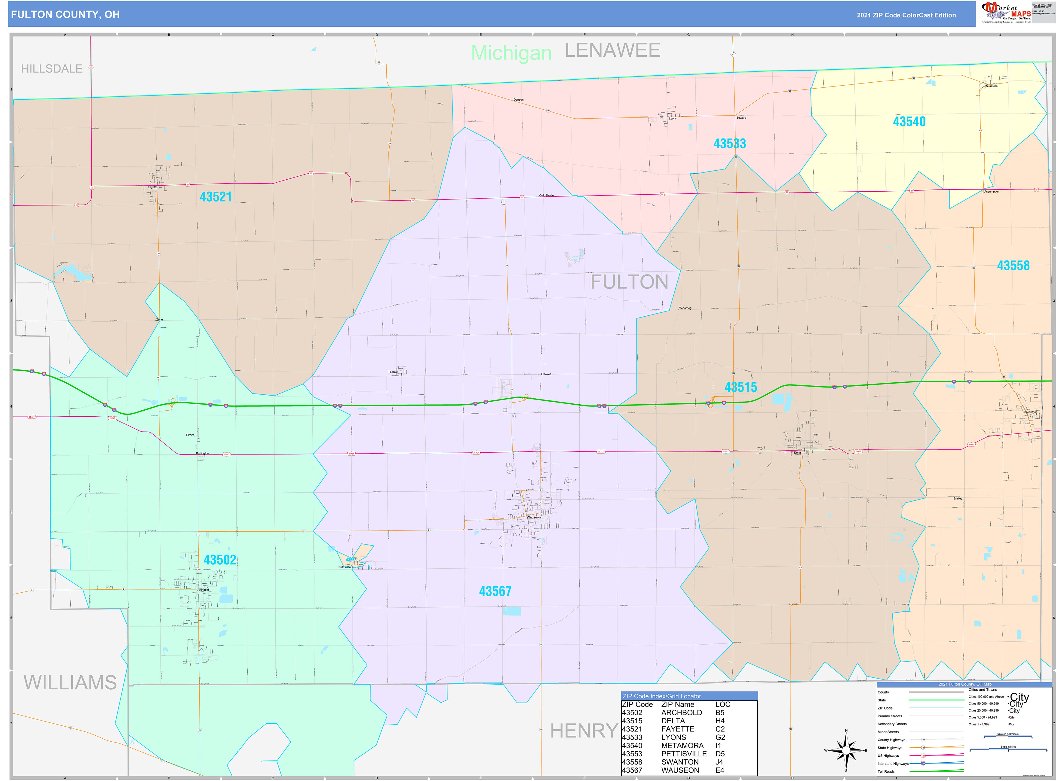 Fulton County, OH Wall Map Color Cast Style by MarketMAPS - MapSales