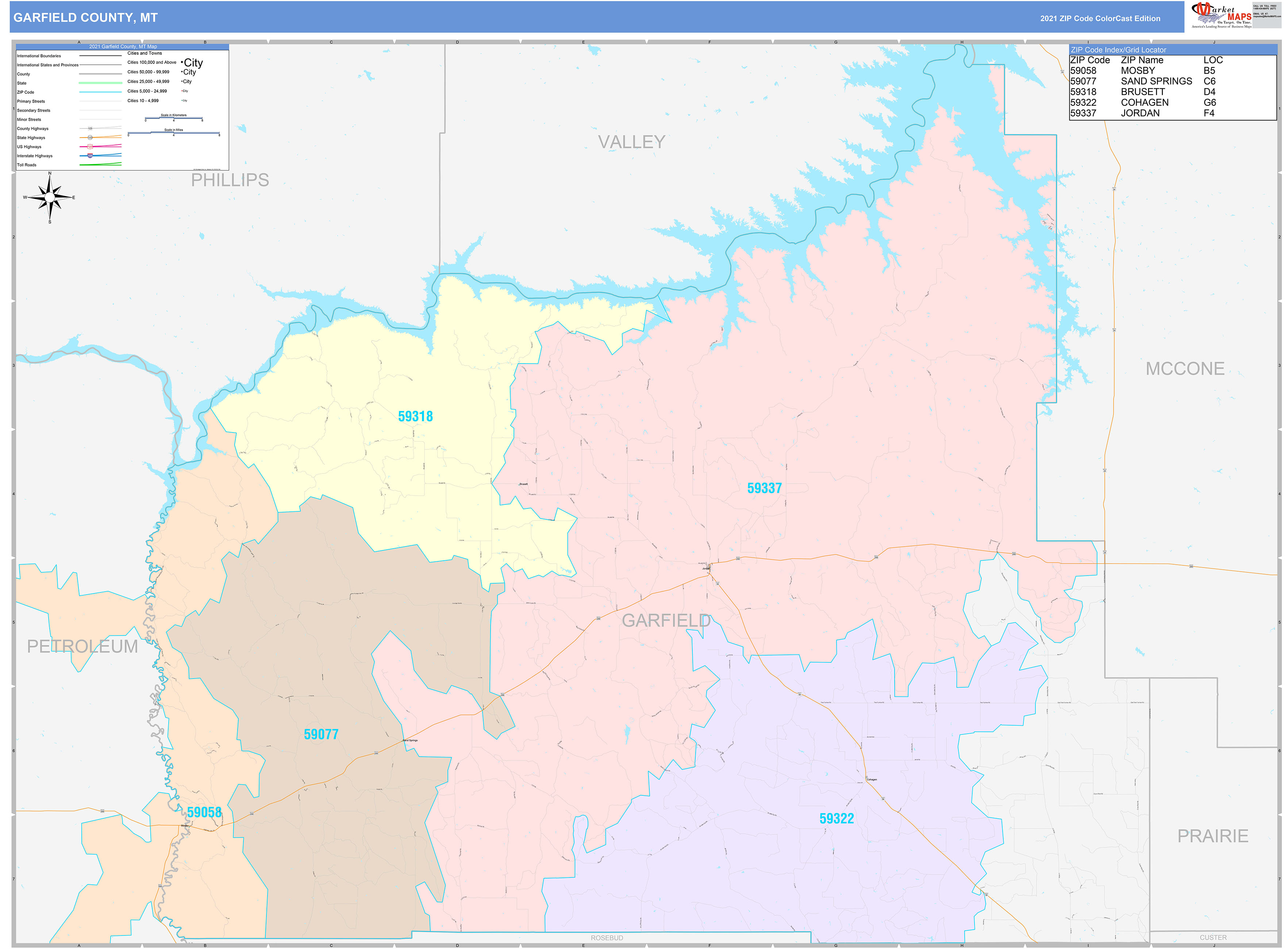 Garfield County, MT Wall Map Color Cast Style by MarketMAPS - MapSales.com