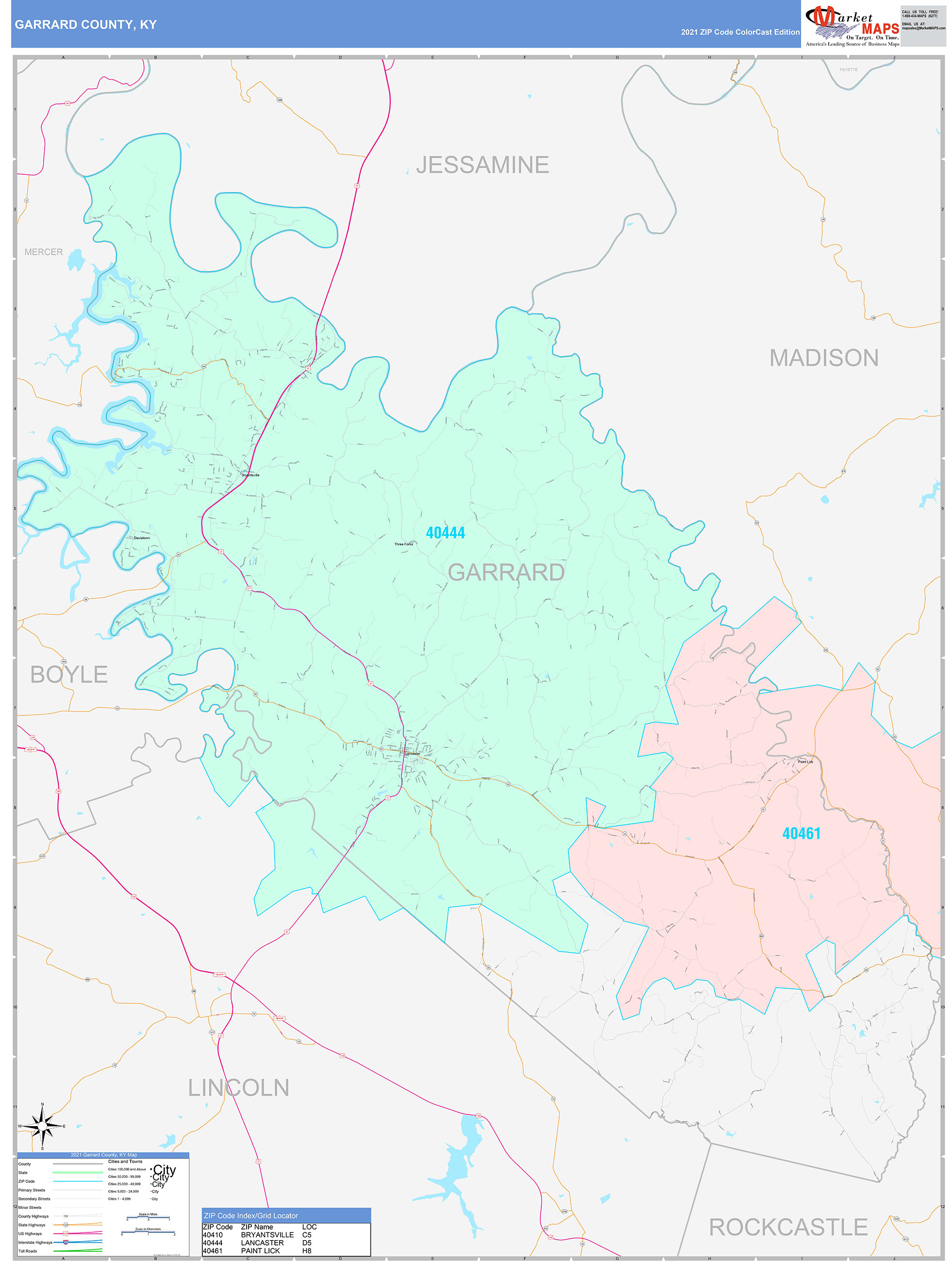 Garrard County, KY Wall Map Color Cast Style by MarketMAPS