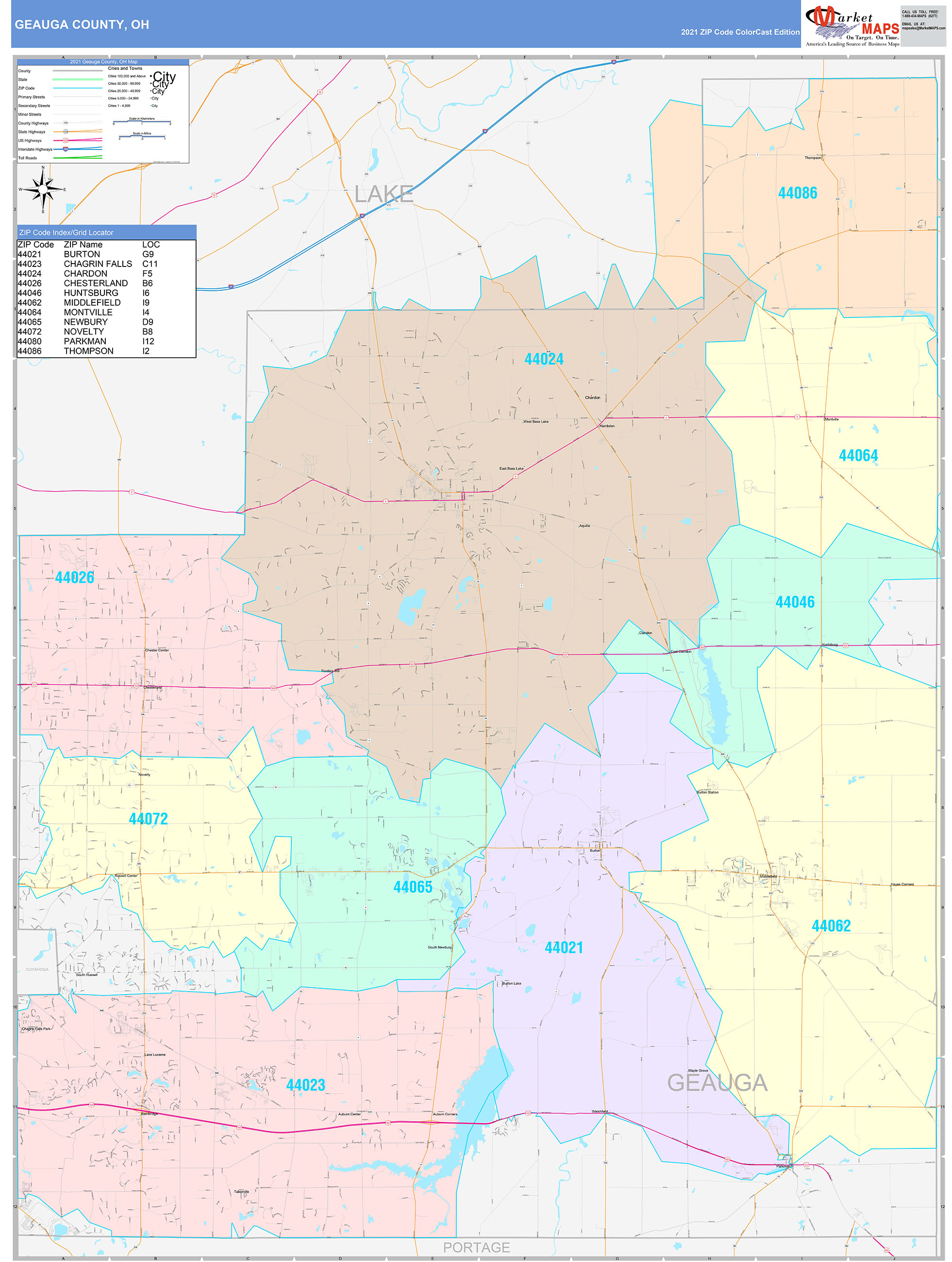 Geauga County, OH Wall Map Color Cast Style by MarketMAPS