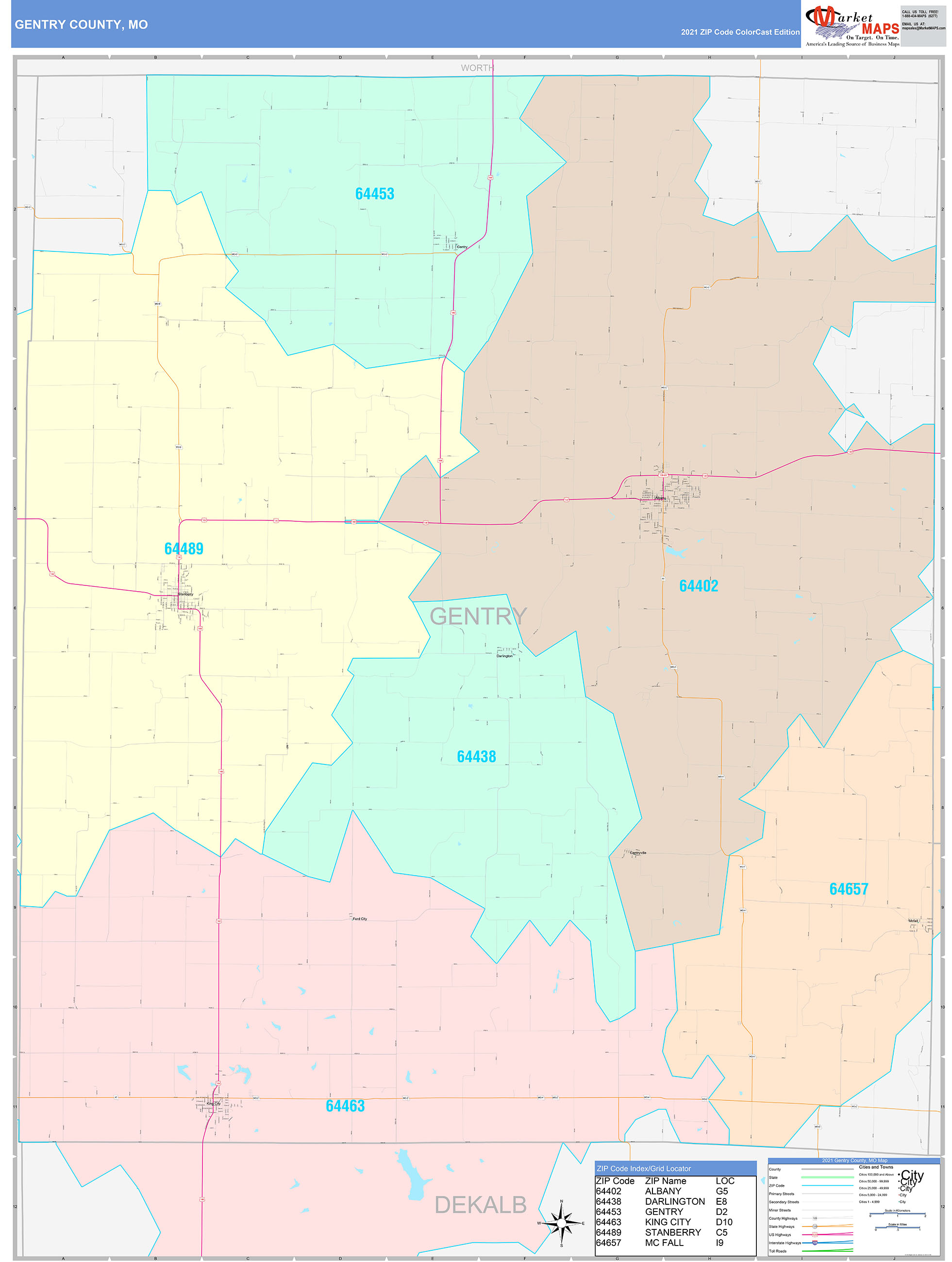 Gentry County, MO Wall Map Color Cast Style by MarketMAPS - MapSales.com