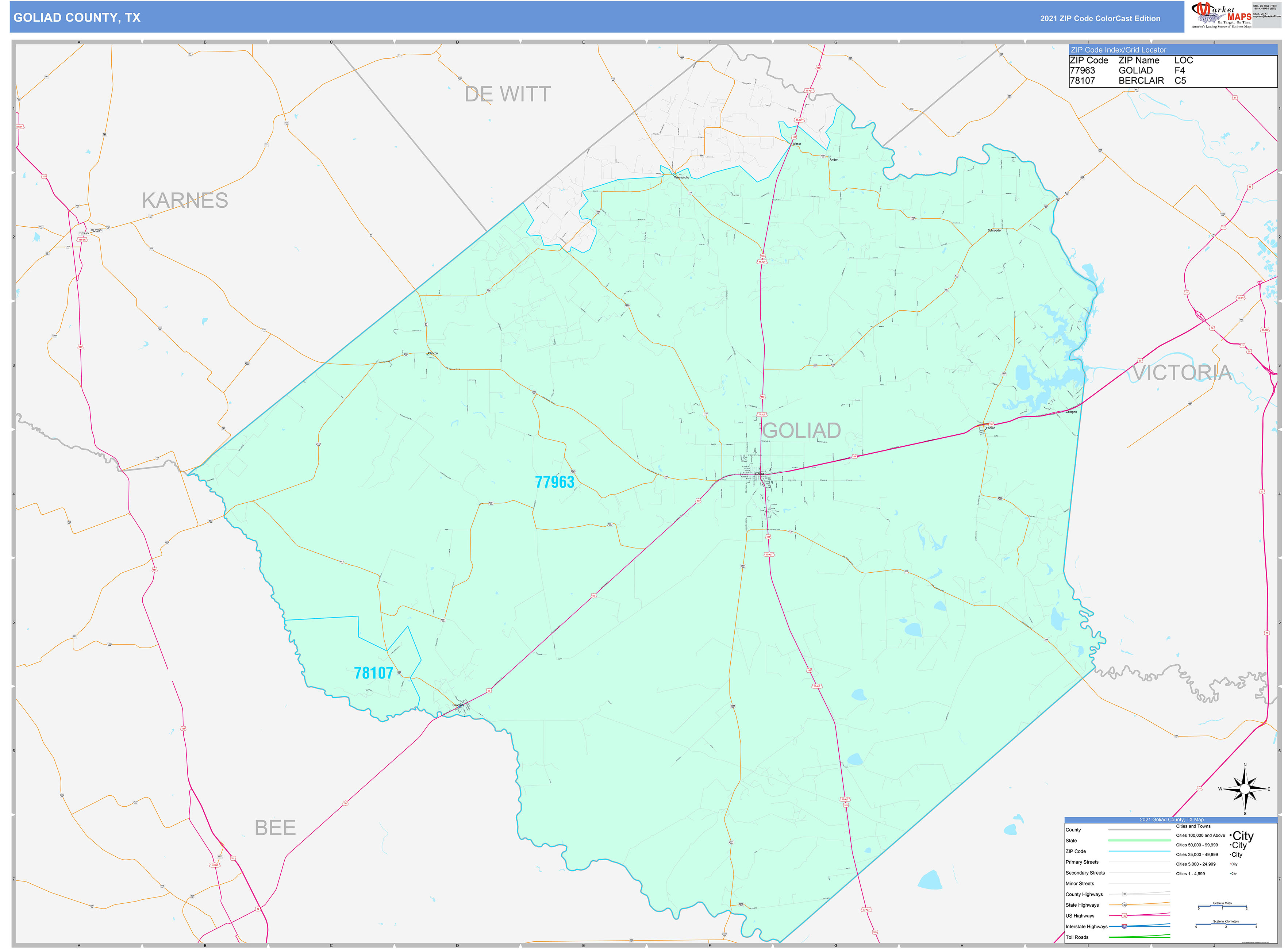 Goliad County, TX Wall Map Color Cast Style by MarketMAPS - MapSales