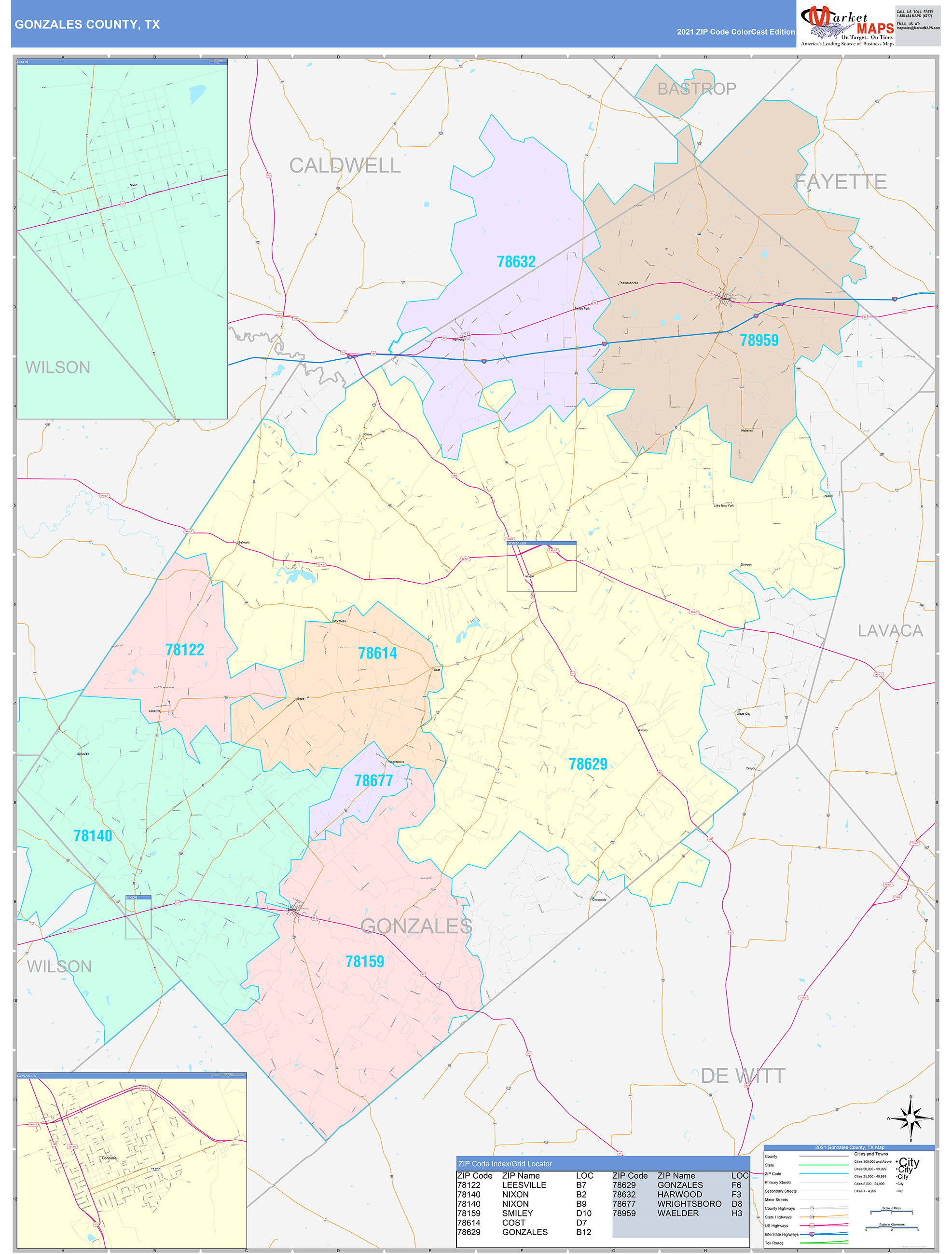 Gonzales County, TX Wall Map Color Cast Style by MarketMAPS