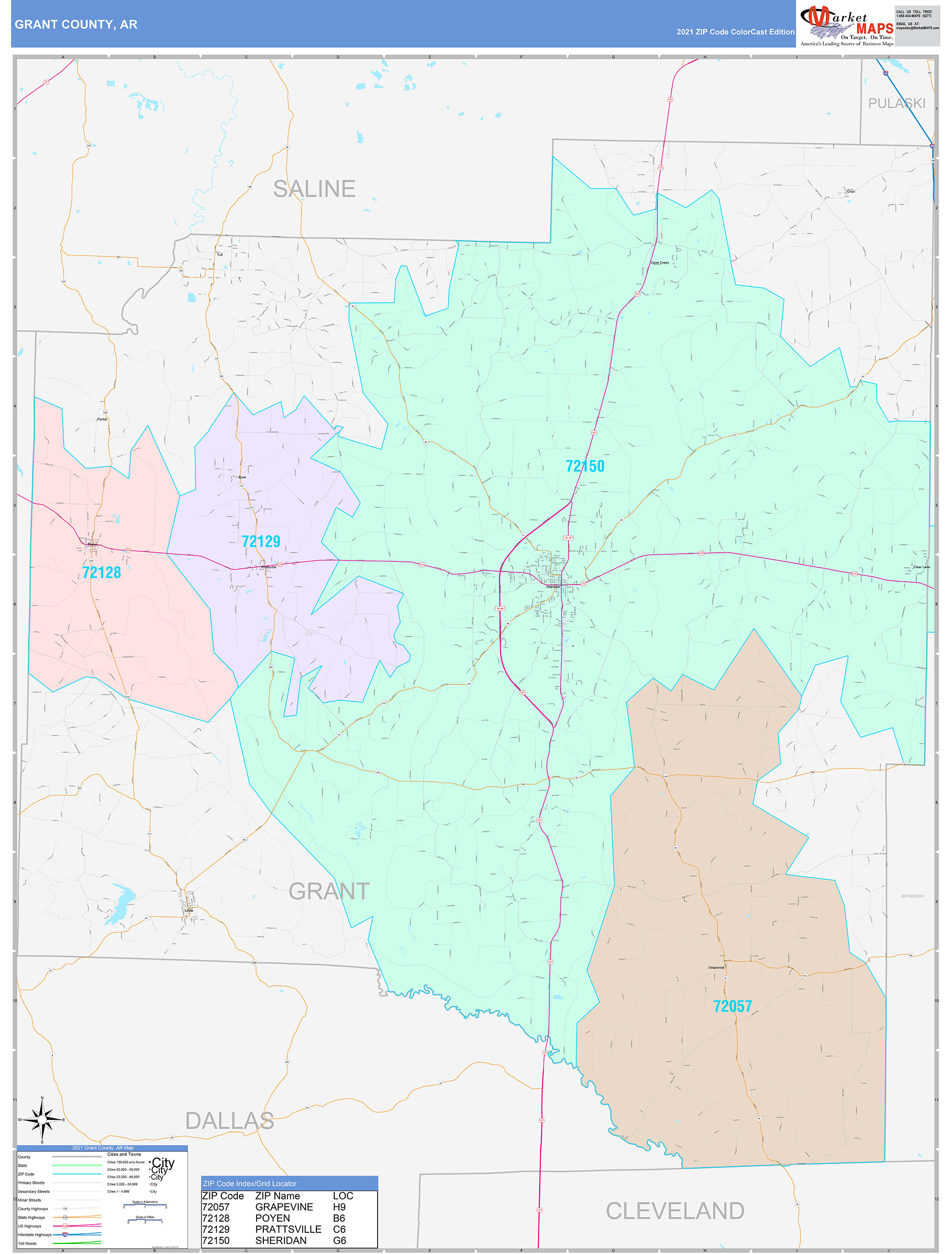 Grant County, AR Wall Map Color Cast Style by MarketMAPS - MapSales.com