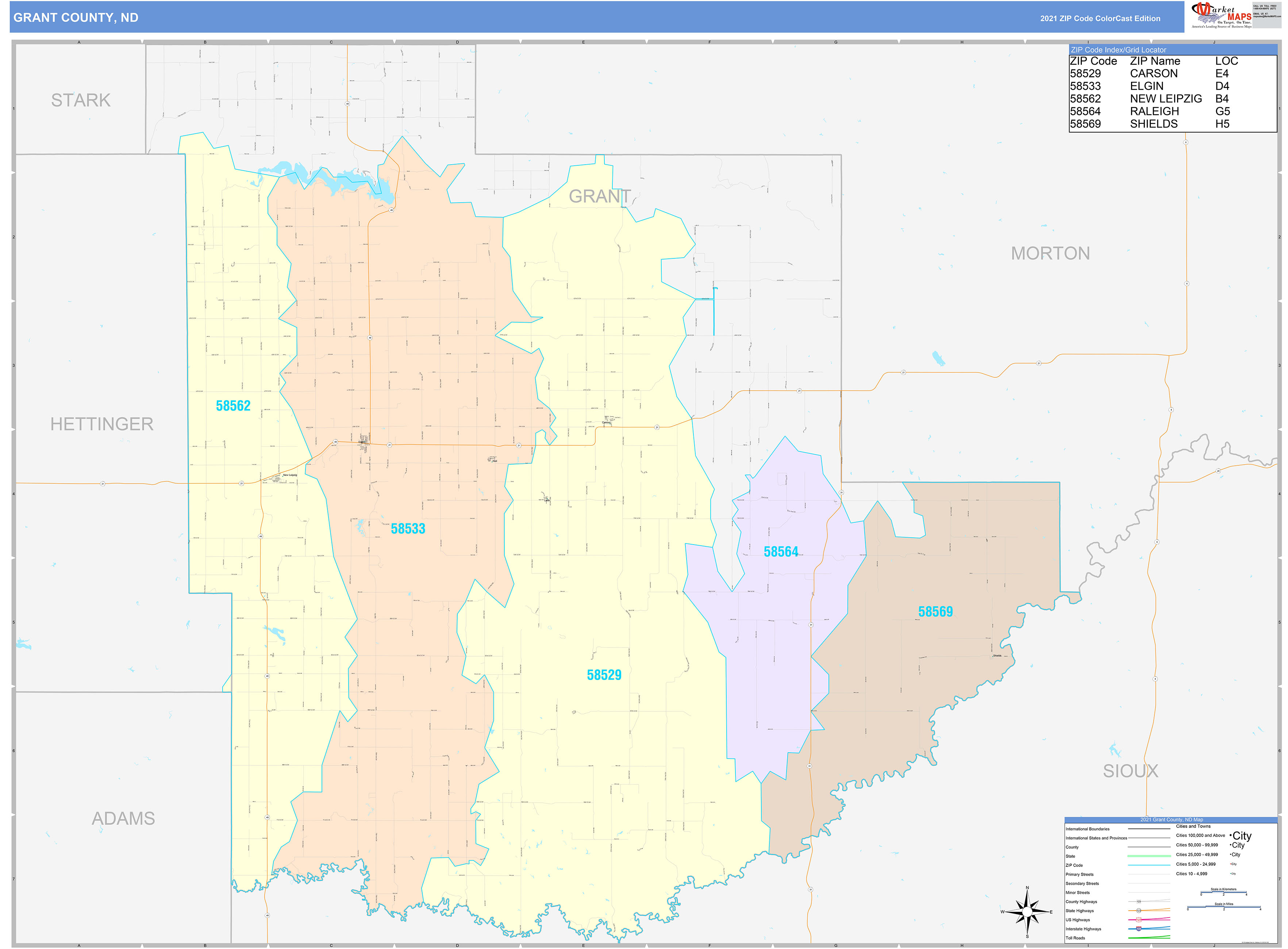 Grant County Nd Wall Map Color Cast Style By Marketmaps