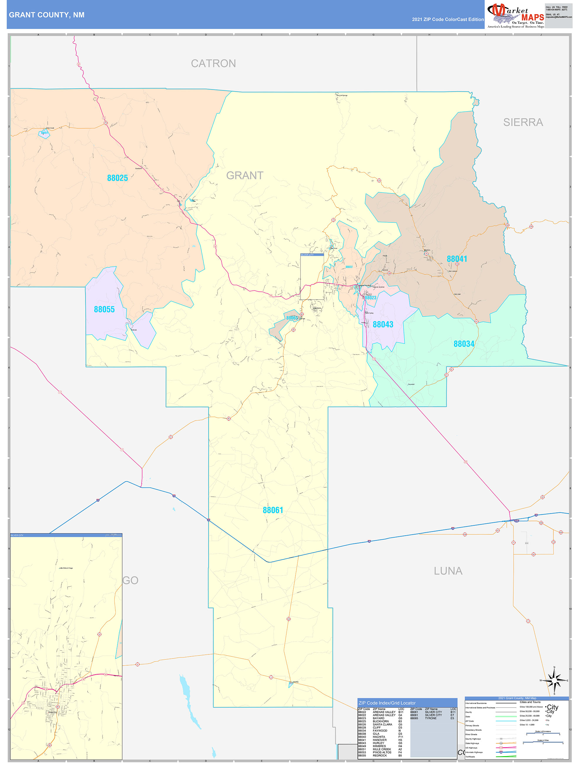 Grant County NM Wall Map Color Cast Style By MarketMAPS MapSales Com   Grant NM 