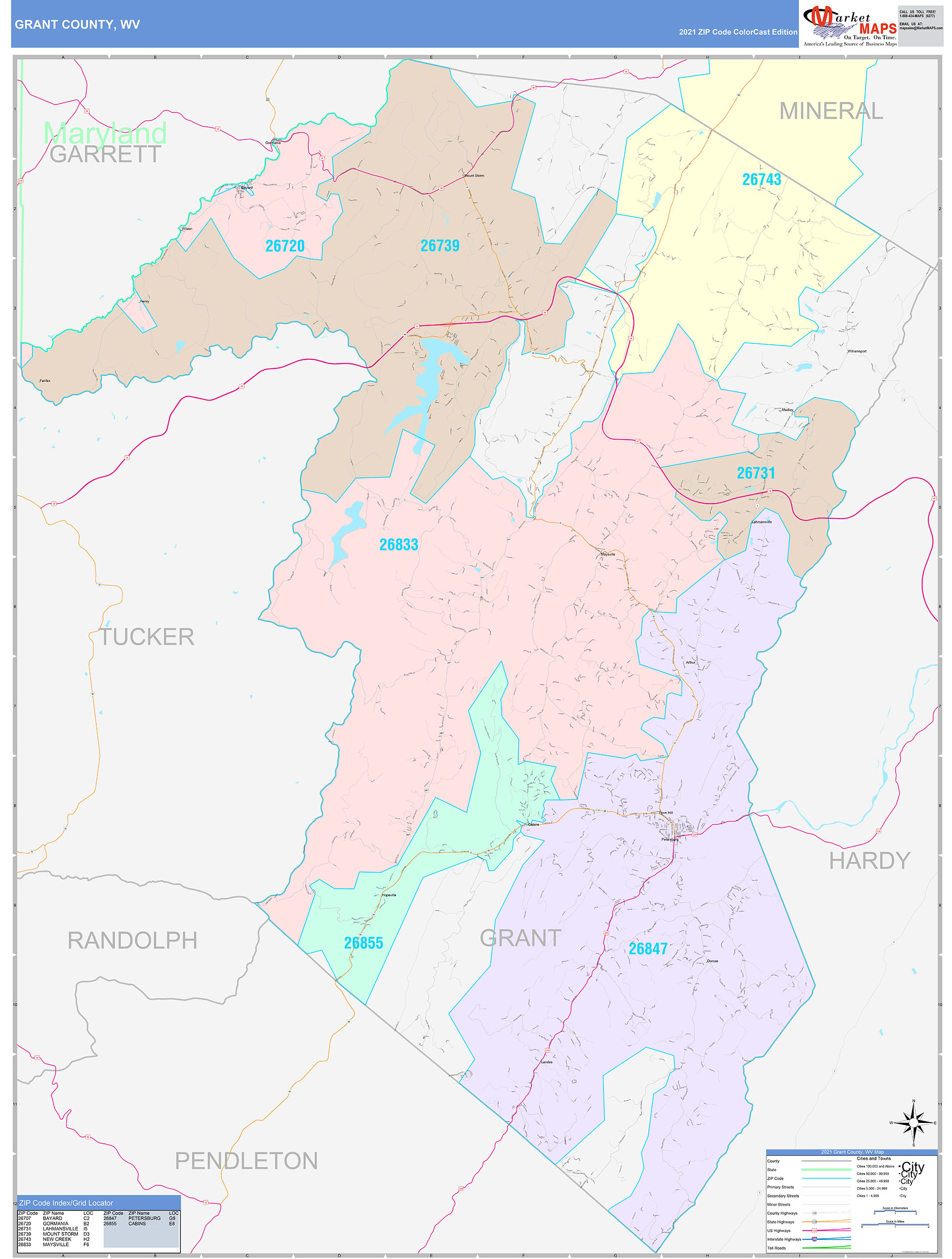 Grant County, WV Wall Map Color Cast Style by MarketMAPS - MapSales