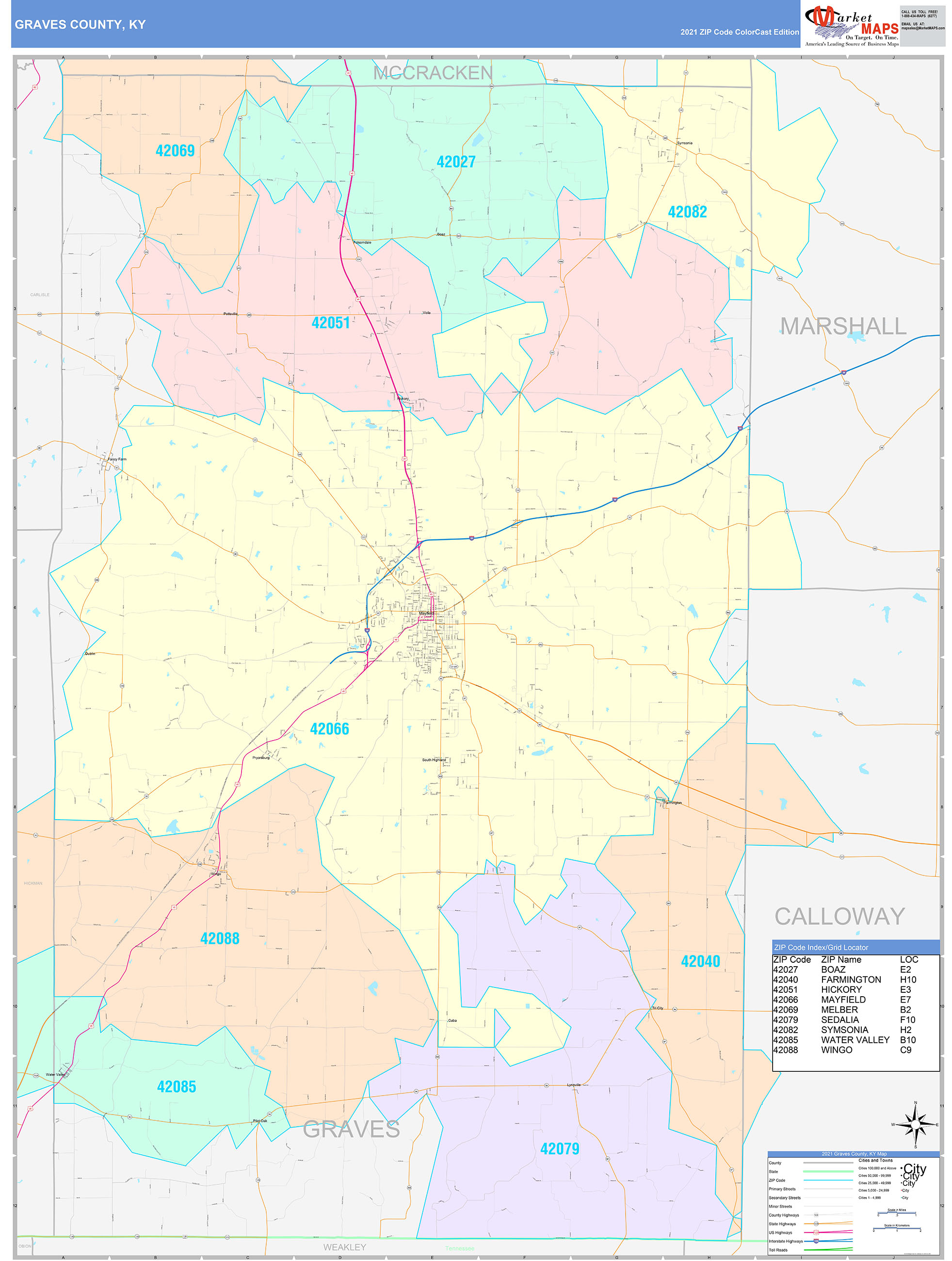 Graves County, KY Wall Map Color Cast Style by MarketMAPS - MapSales.com