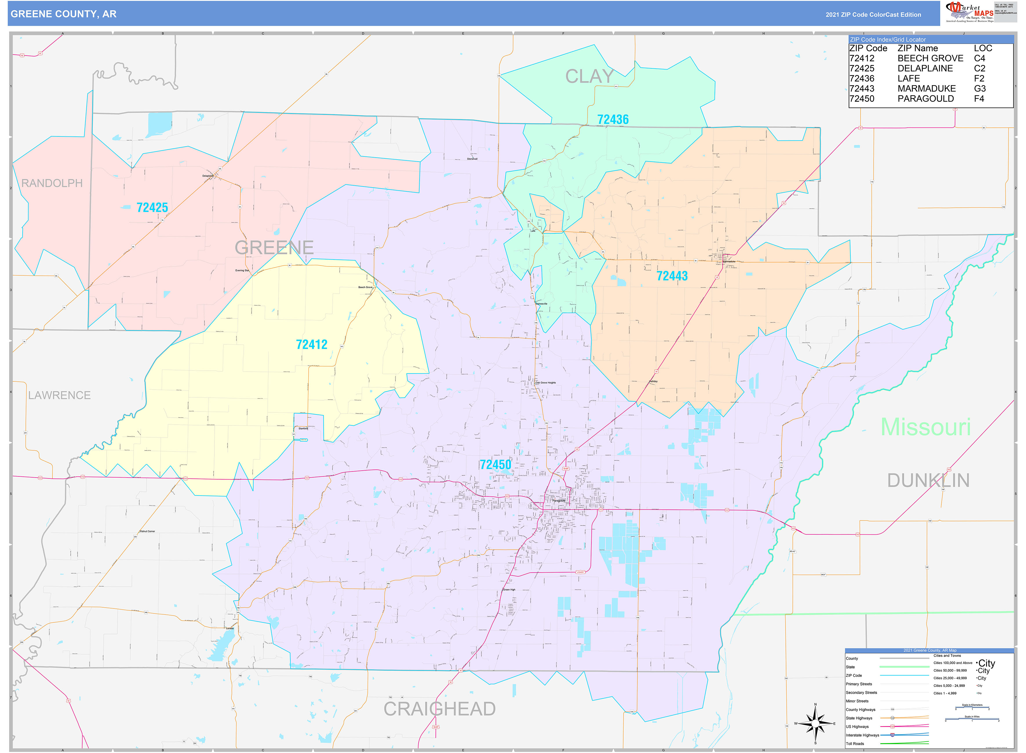 Greene County, AR Wall Map Color Cast Style by MarketMAPS - MapSales.com