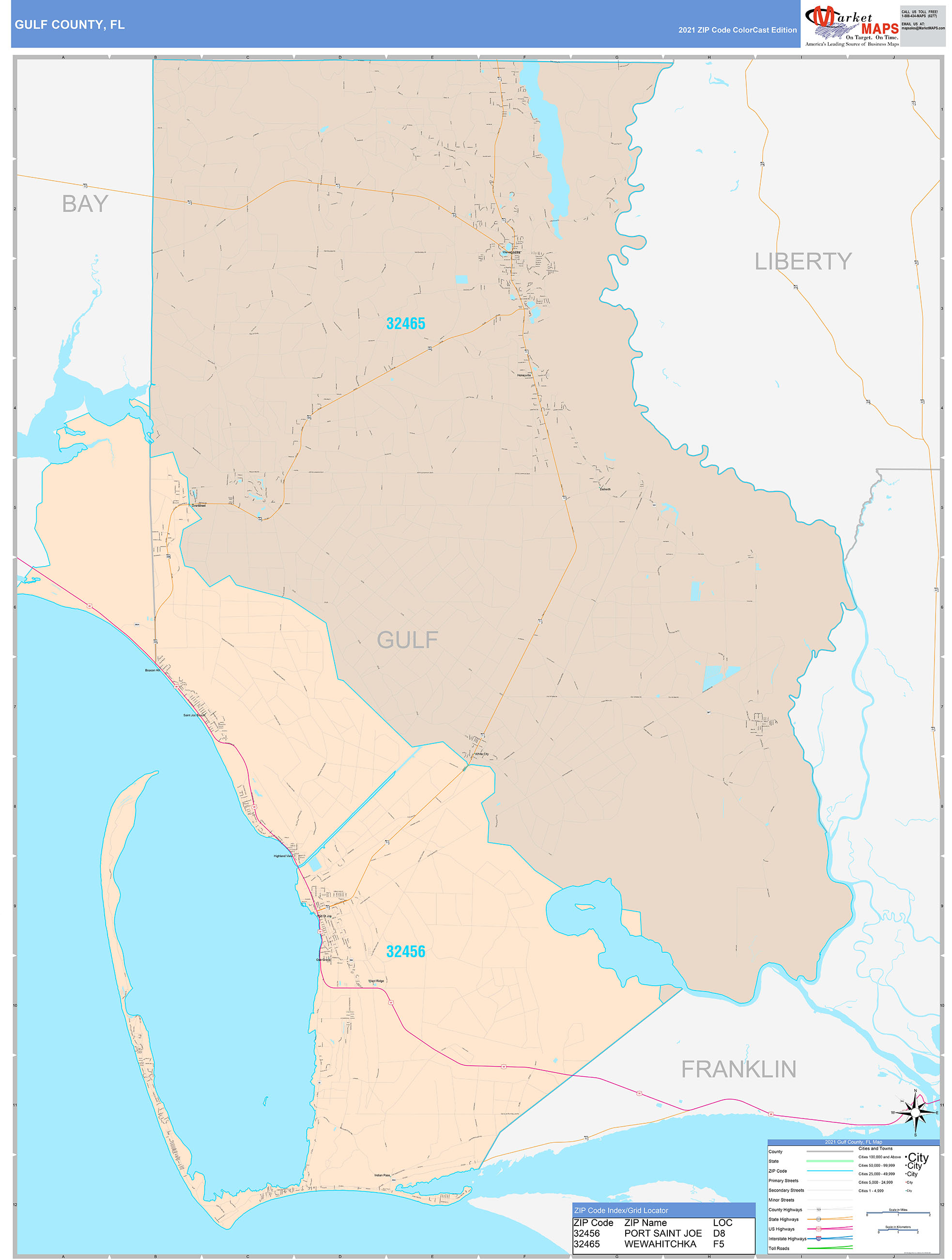 Gulf County, FL Wall Map Color Cast Style by MarketMAPS - MapSales.com