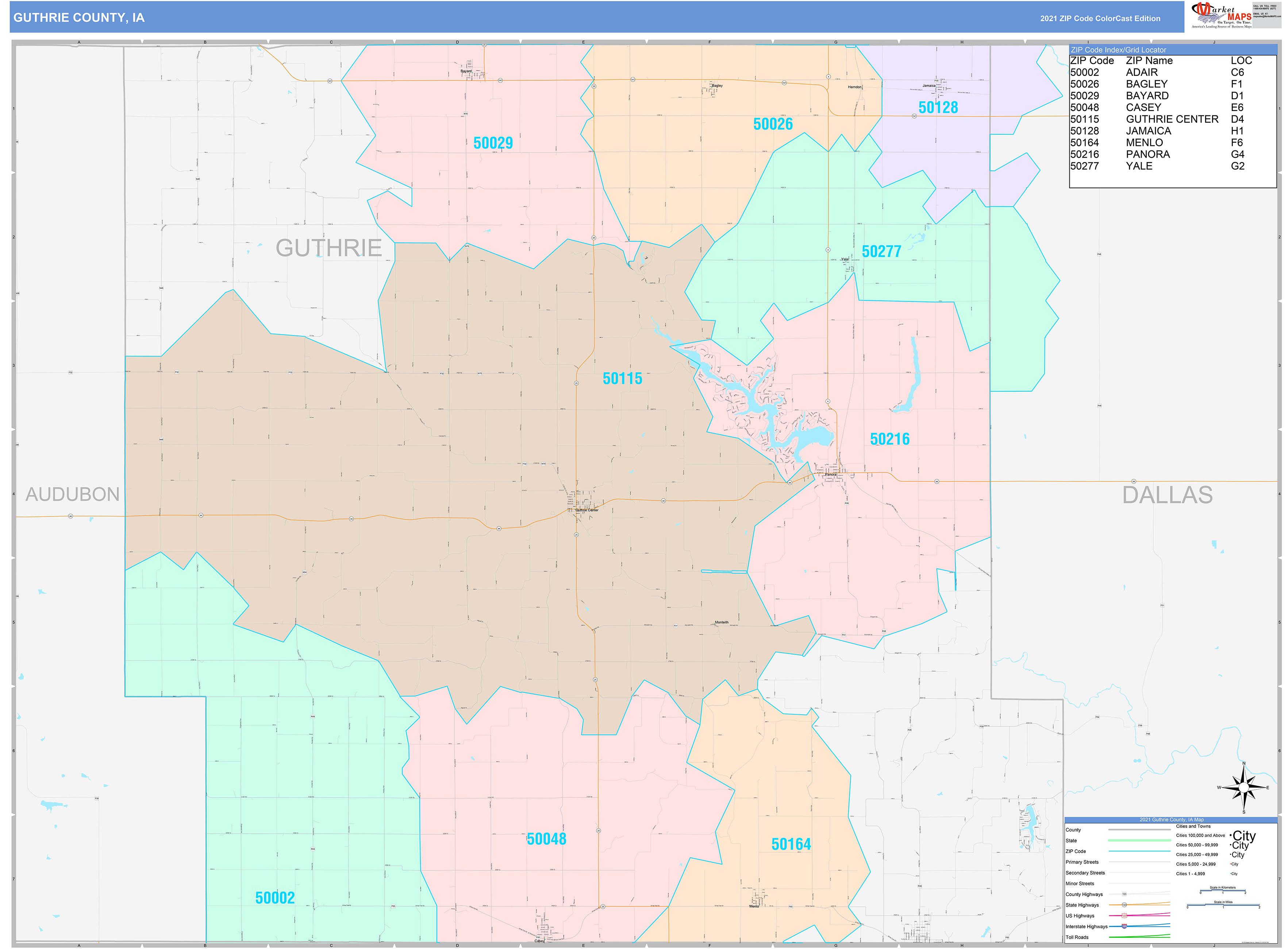 Guthrie County, IA Wall Map Color Cast Style by MarketMAPS