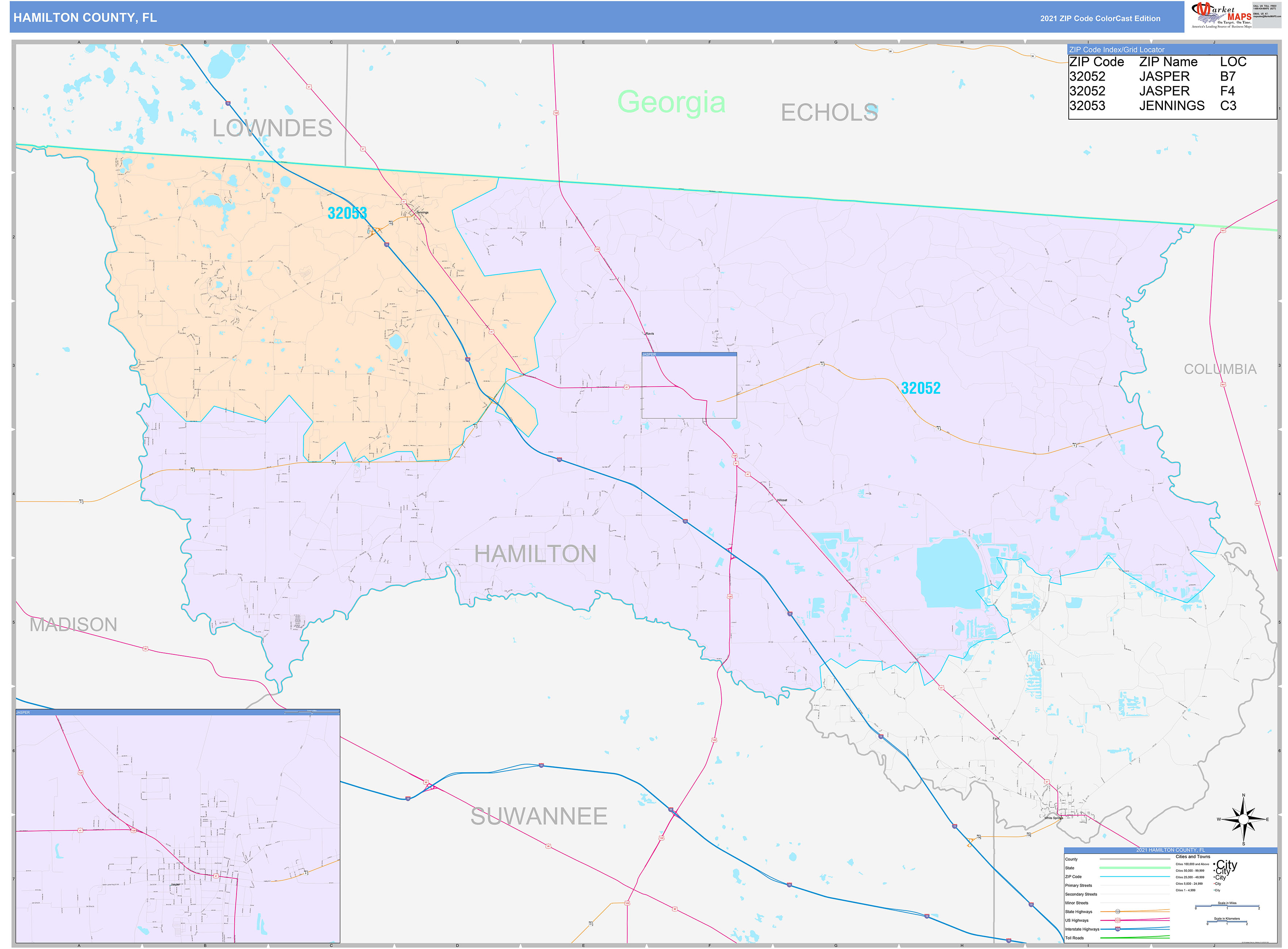 Hamilton County, FL Wall Map Color Cast Style by MarketMAPS