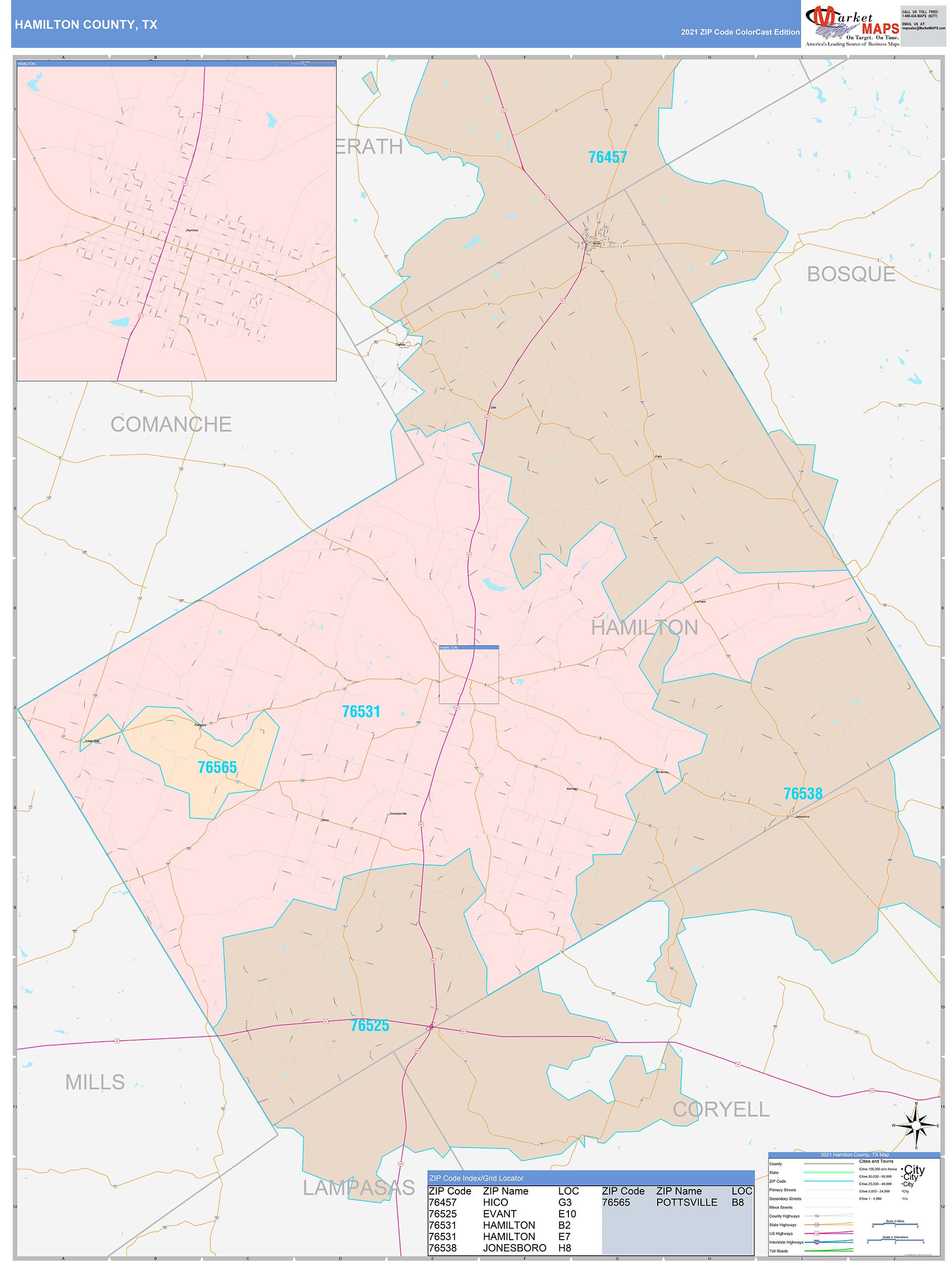 Hamilton County Tx Wall Map Color Cast Style By Marketmaps 0044