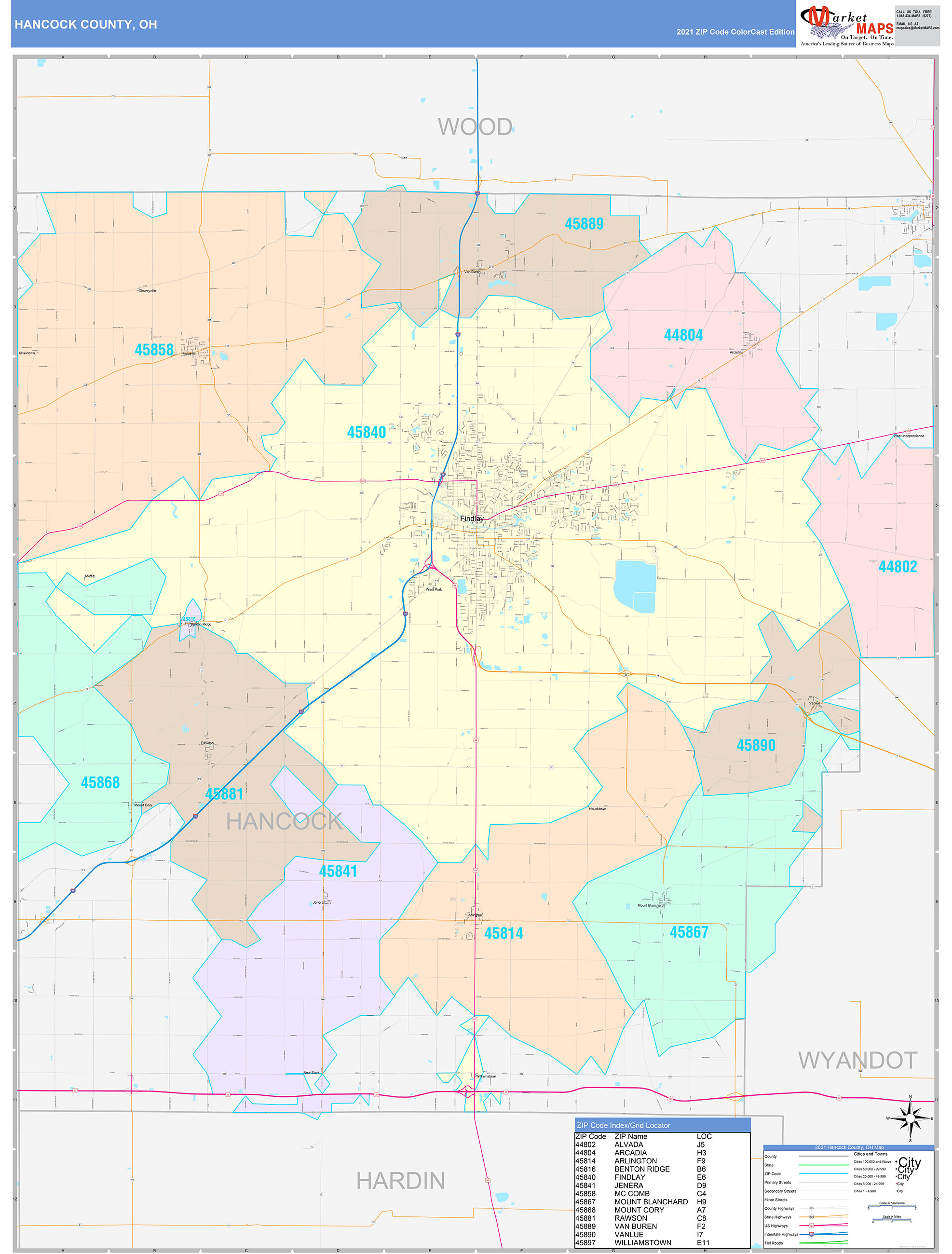 Hancock County OH Wall Map Color Cast Style By MarketMAPS   Hancock OH 