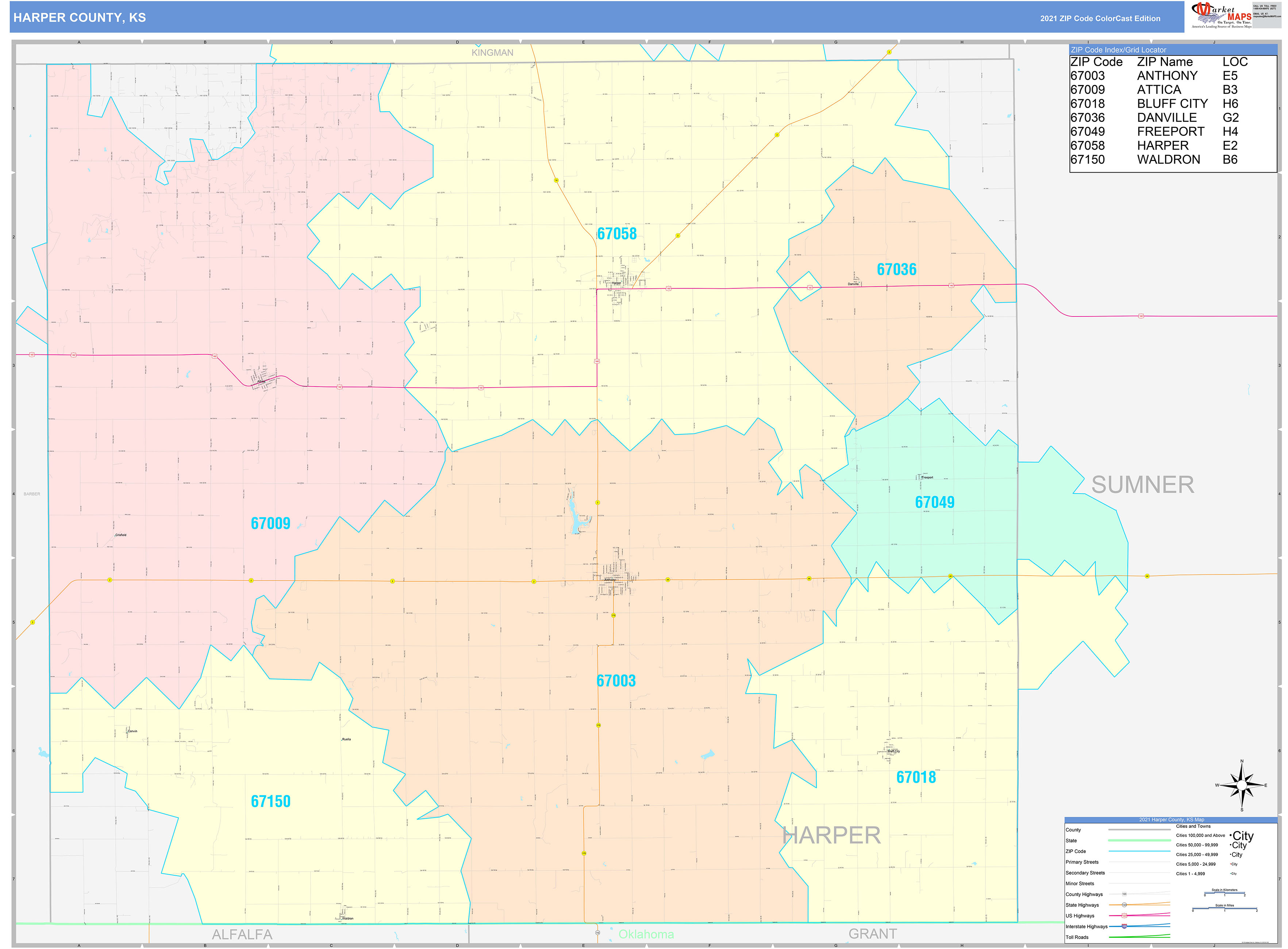 Harper County, KS Wall Map Color Cast Style by MarketMAPS