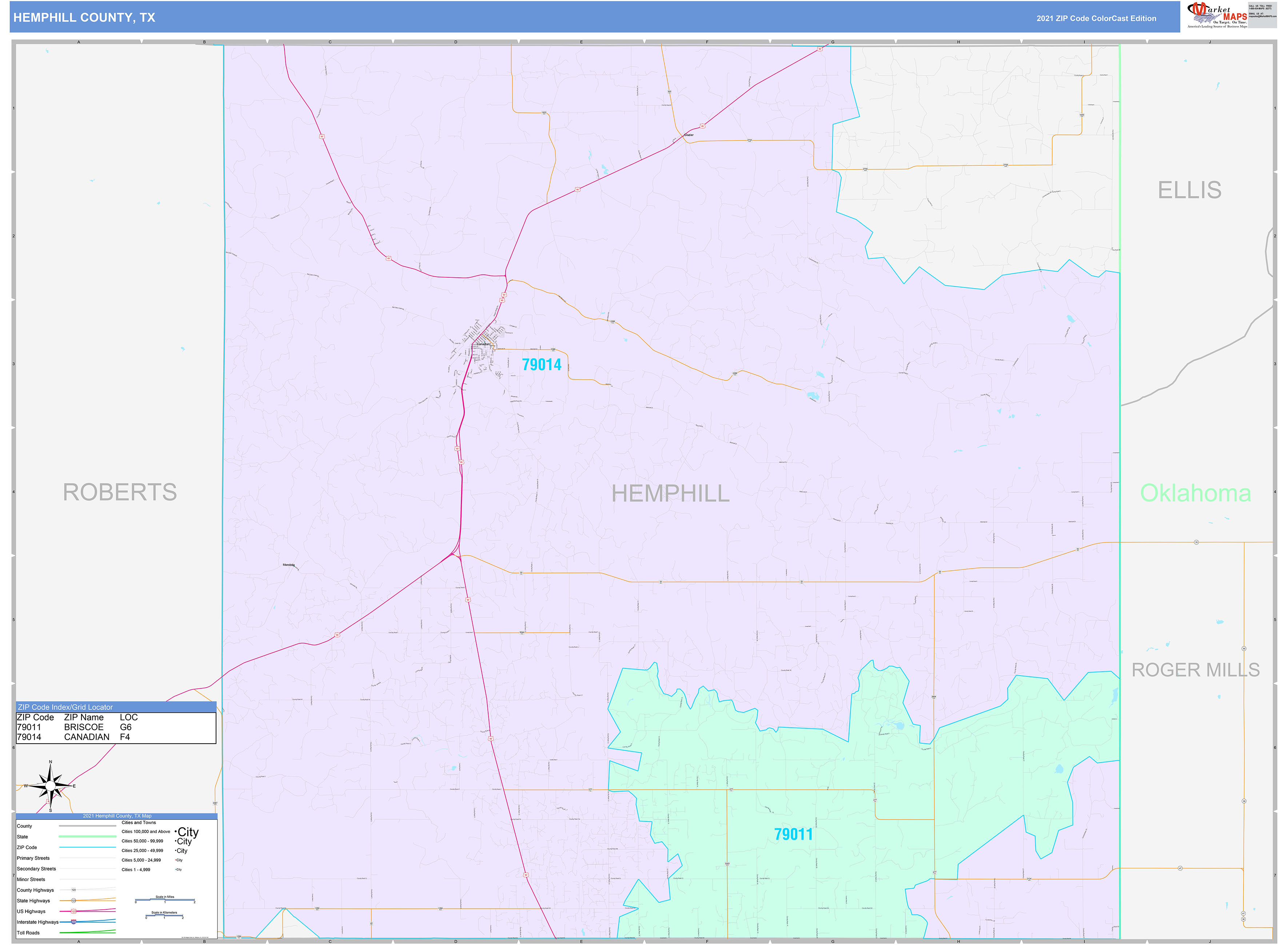 Hemphill County, TX Wall Map Color Cast Style by MarketMAPS - MapSales