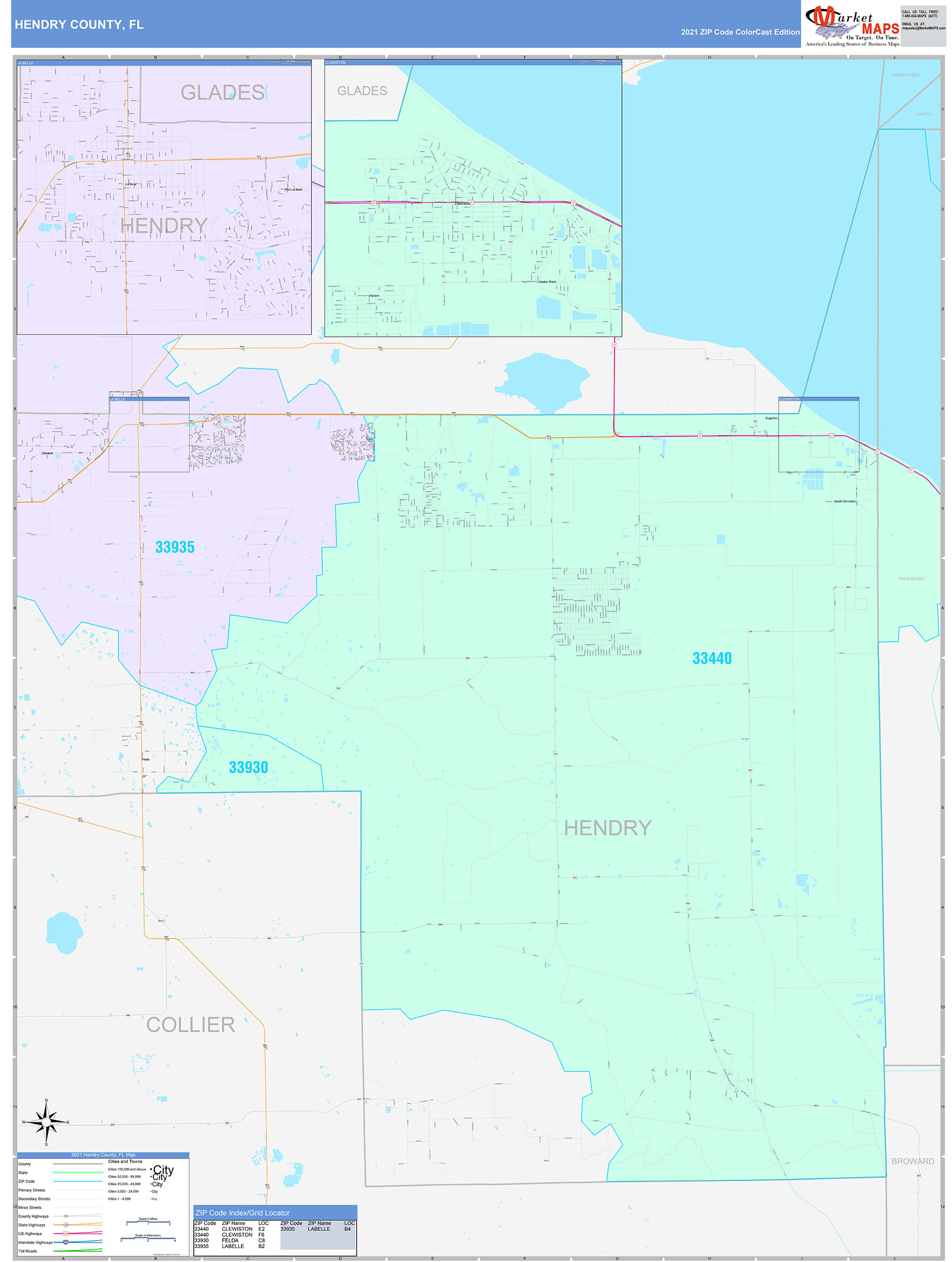 Hendry County, FL Wall Map Color Cast Style By MarketMAPS - MapSales