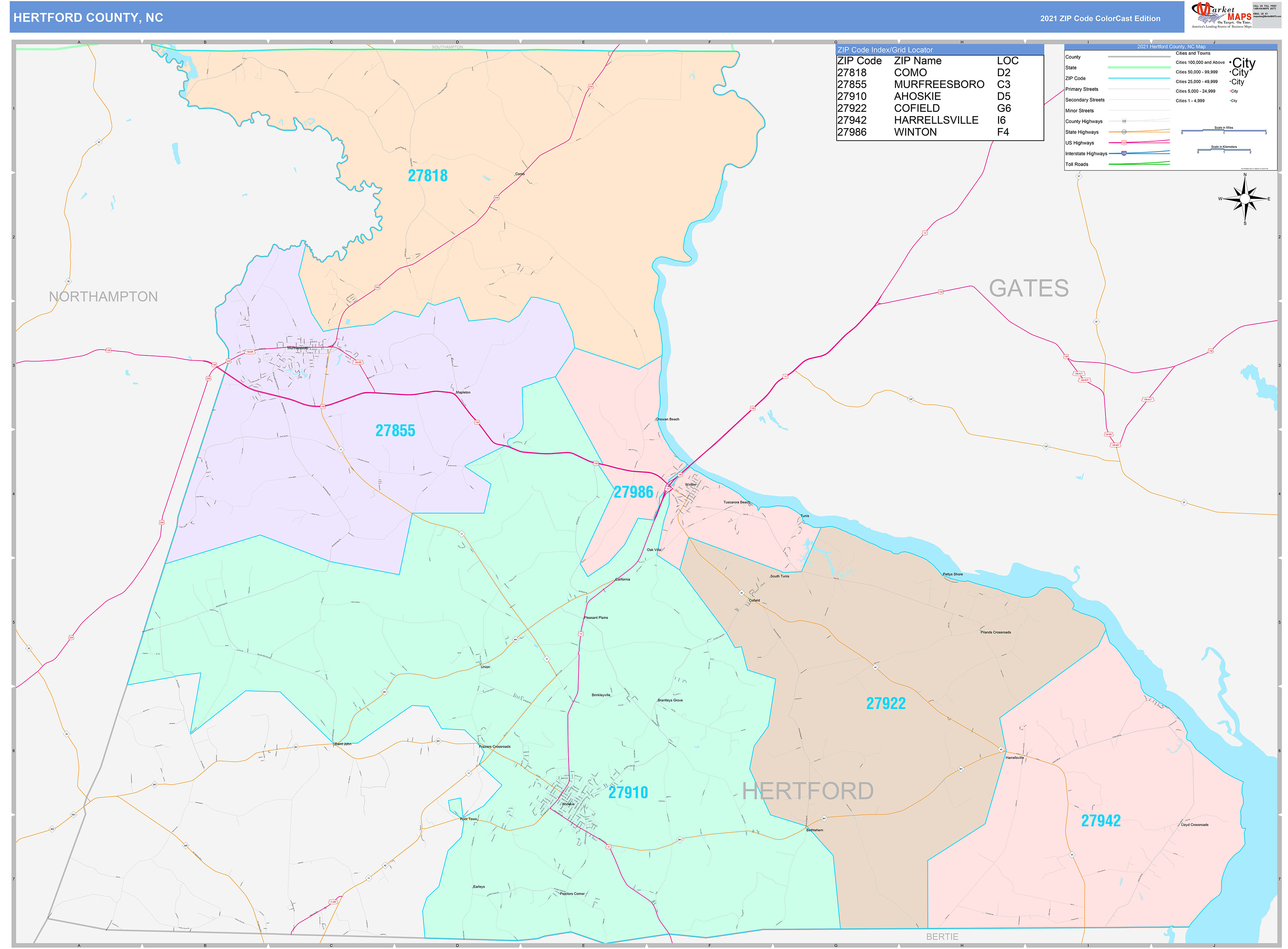 Hertford County NC Wall Map Color Cast Style by MarketMAPS